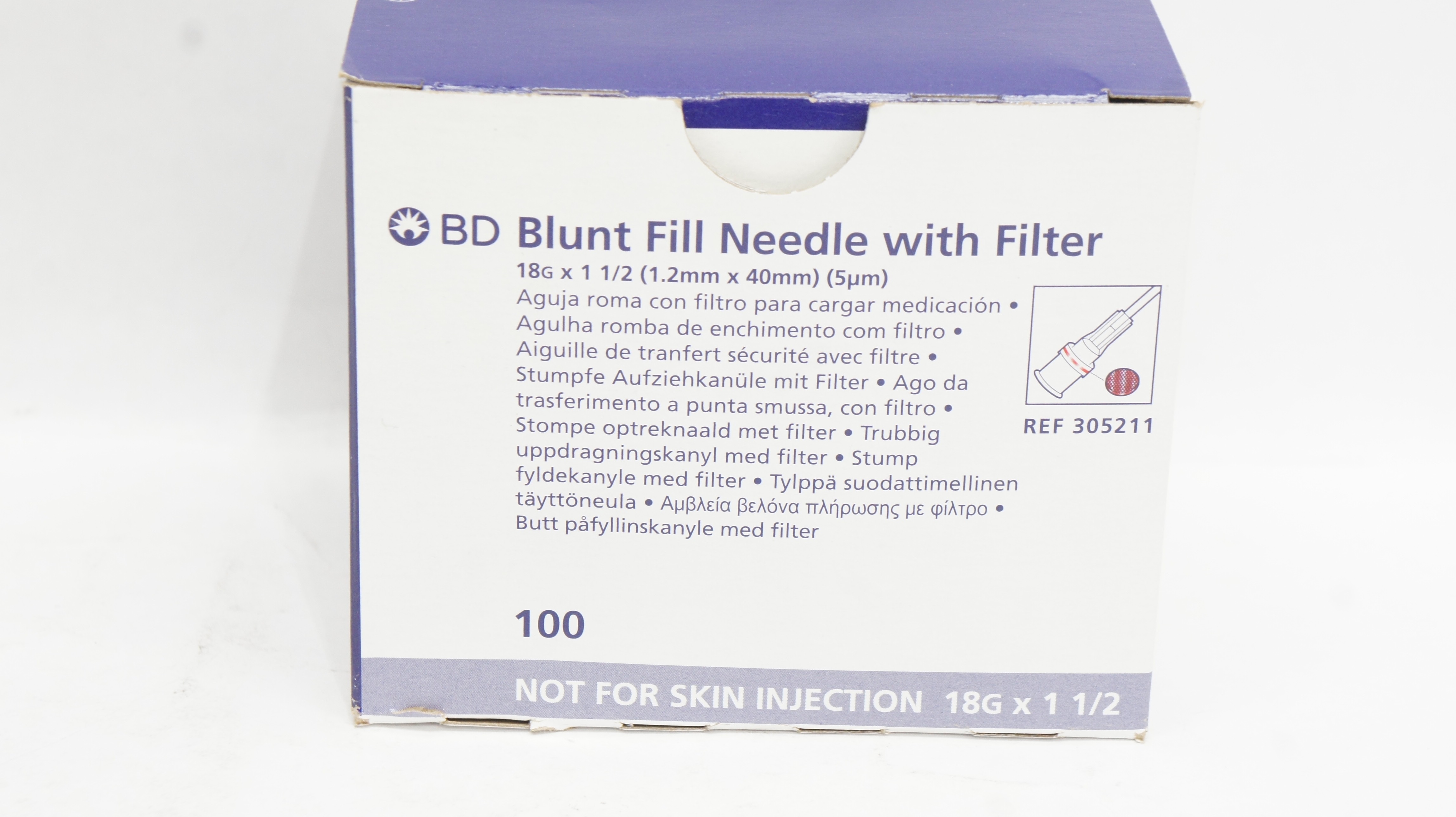 BD 305211 Blunt Fill Ndle with Filter 18G x 1 1/2inch - Box of 100