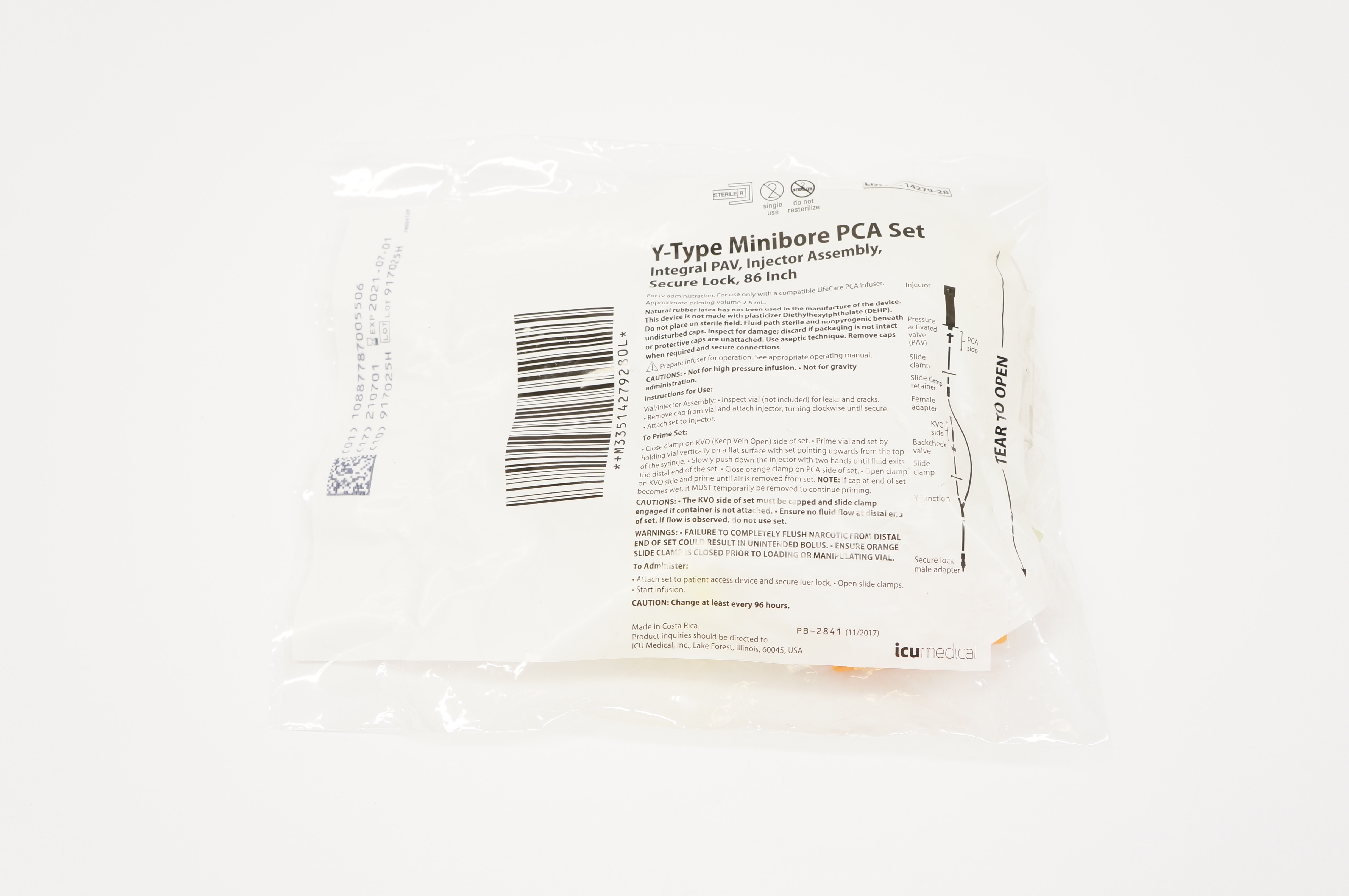 ICU Medical 14279-28 Y-Type Minibore PCA Set Integral PAV, 86inch