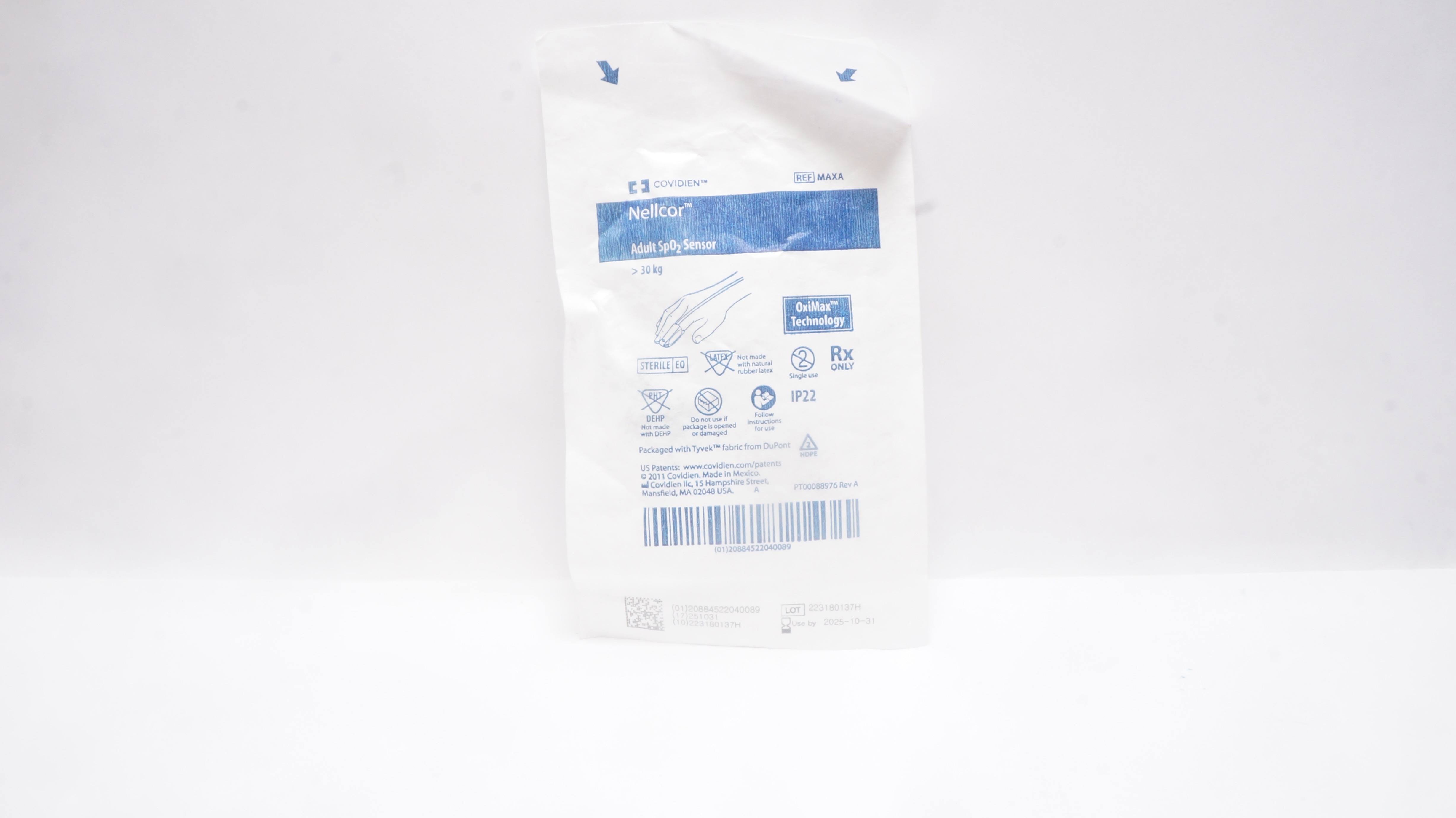 Covidien MAXA Nellcor Adult SpO2 Sensor >30kg OxiMax Technology