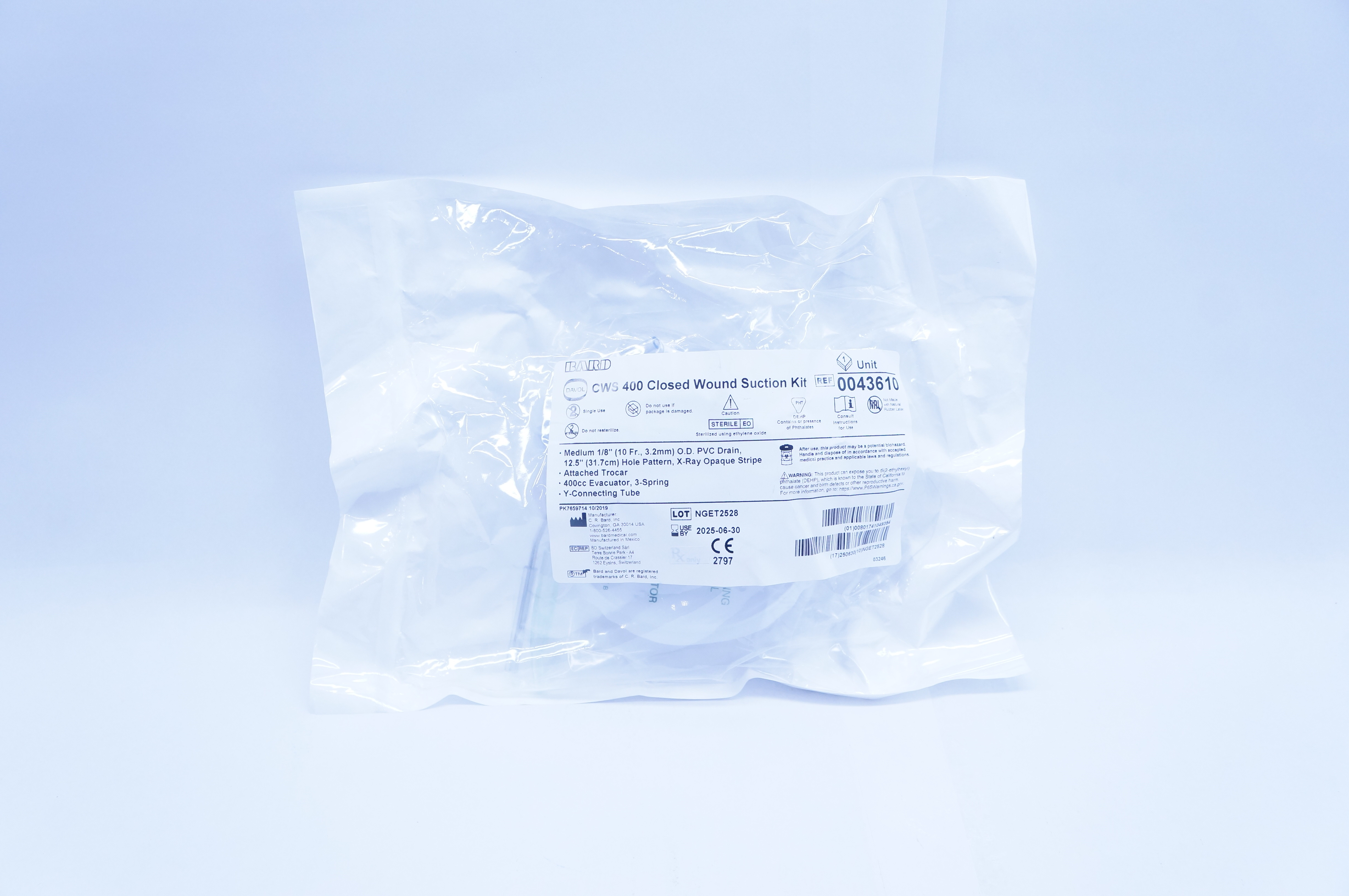 Bard 0043610 Davol CWS 400 Closed Wound Suction Kit