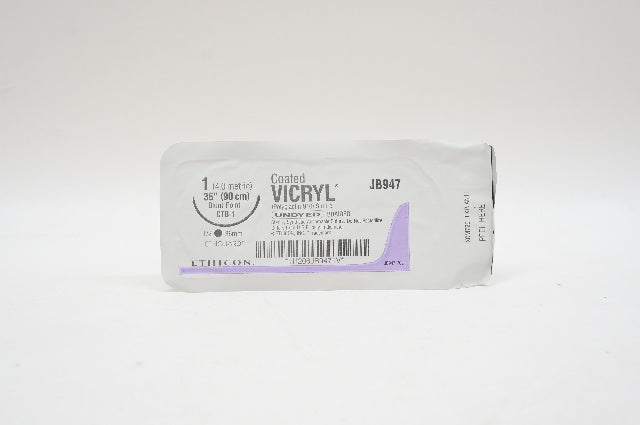 Ethicon JB947 1 VIRCYL, CTB-1, 1/2 36mm, 36inch - Lot of 36