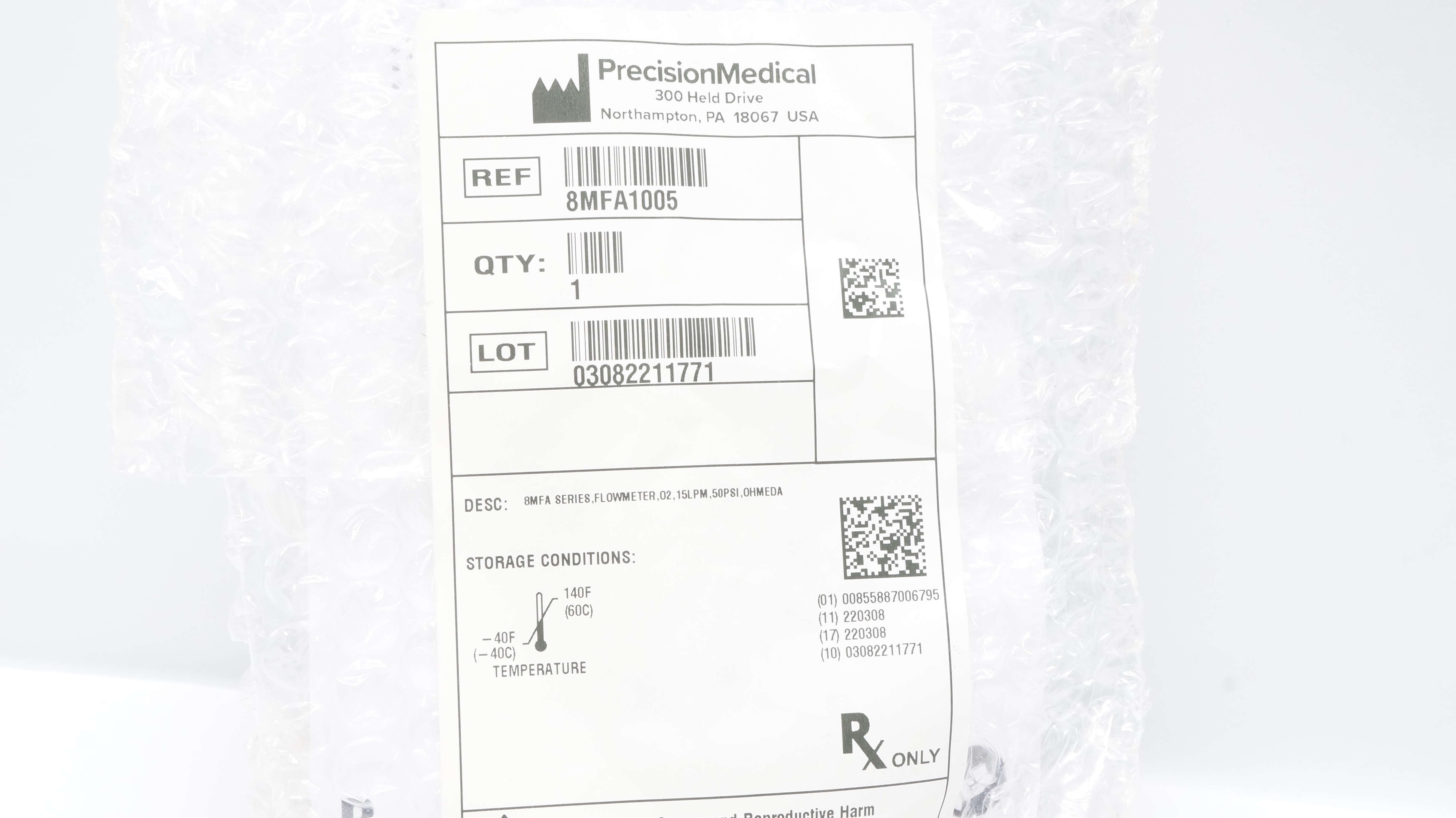 Precision Medical 8MFA1005 Flow Meter Oxygen Max Flush Flow 44-67l/min (x)