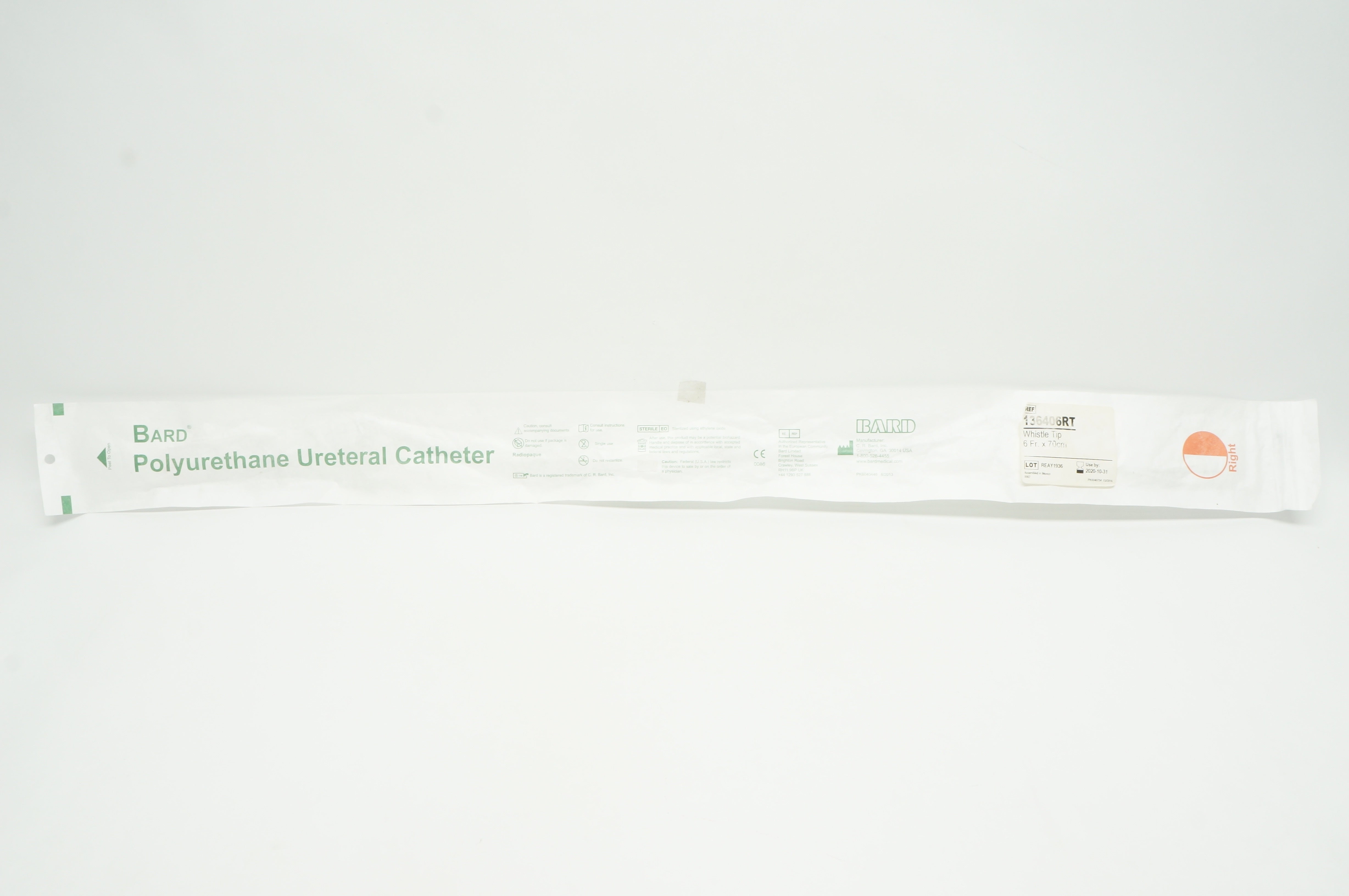 Bard 136406RT Polyurethane Ureteral Cath. Whistle Tip, Right, 6Fr x 70cm (x)