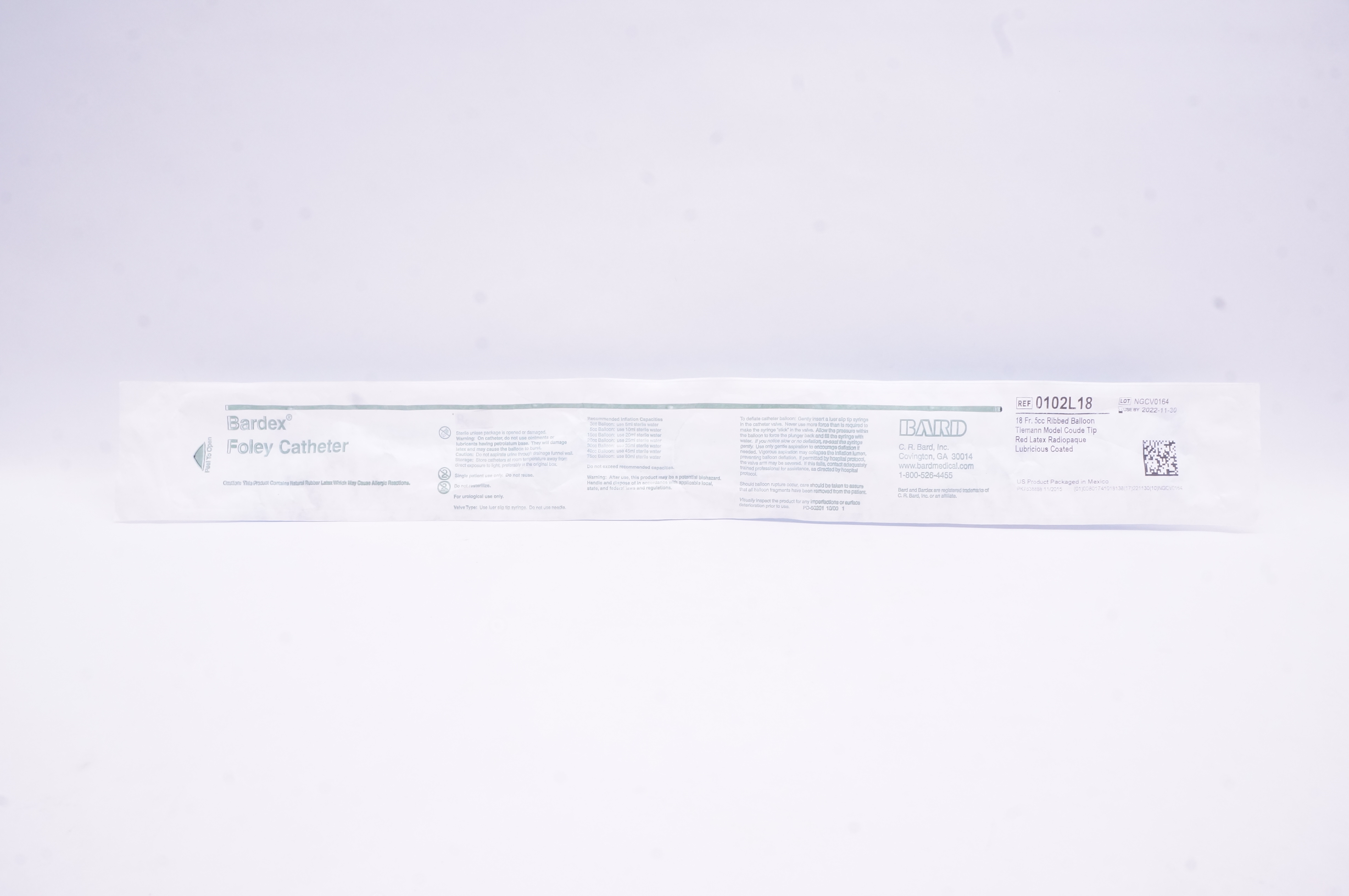 Bard 0102L18 Bardex Foley Cath. 18 Fr., 5 cc. Balloon