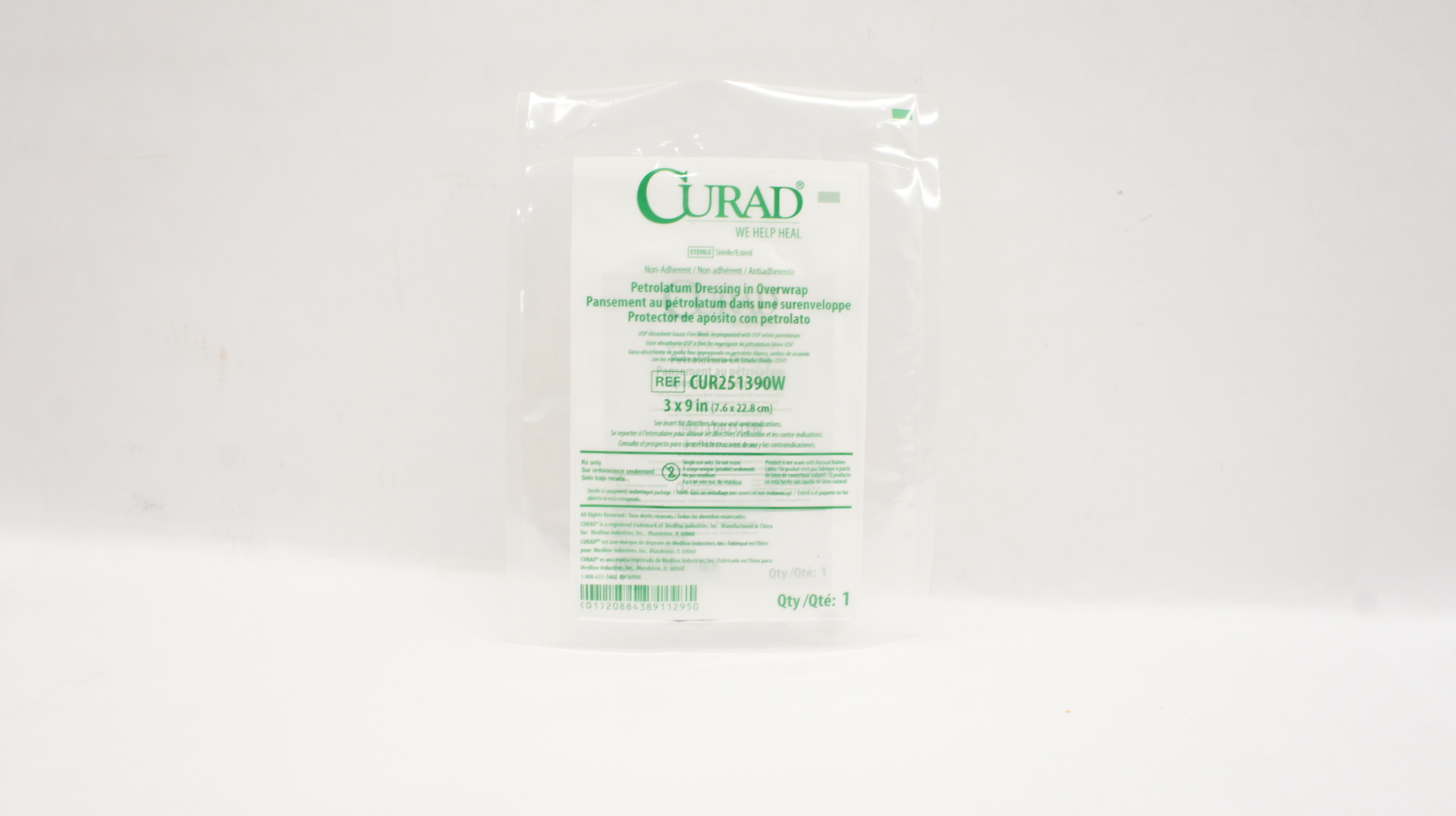 Medline CUR251390W Curad Petrolatum Dressing in Overwrap 3 x 9inch (x)