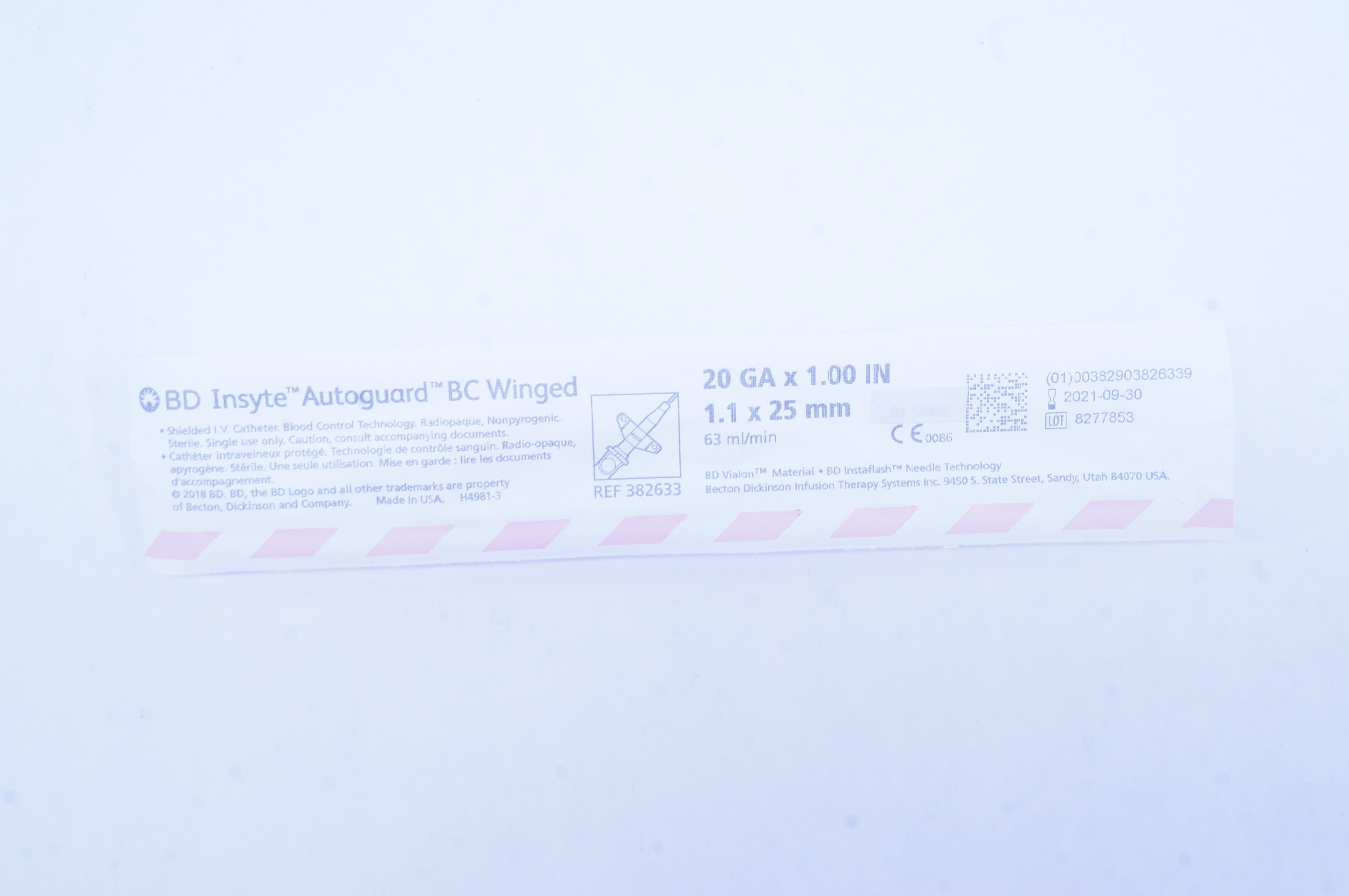 BD 382633 Autoguard BC Winged Shielded I.V. Cath. 20GA x 1.00inch 63ml/min (x)