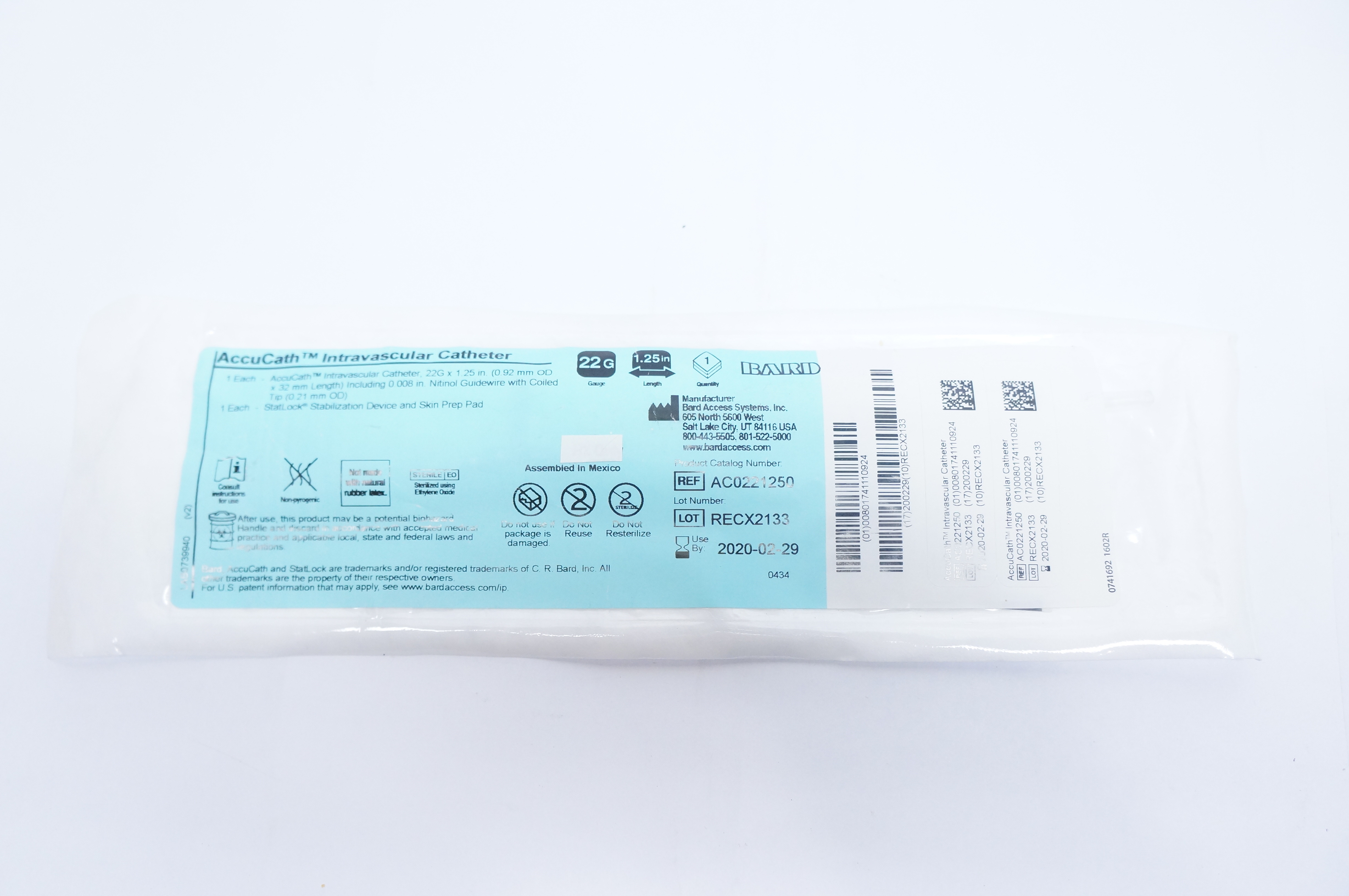 Bard AC0221250 AccuCath Intravascular Cath. 22G x 1.25inch (x)