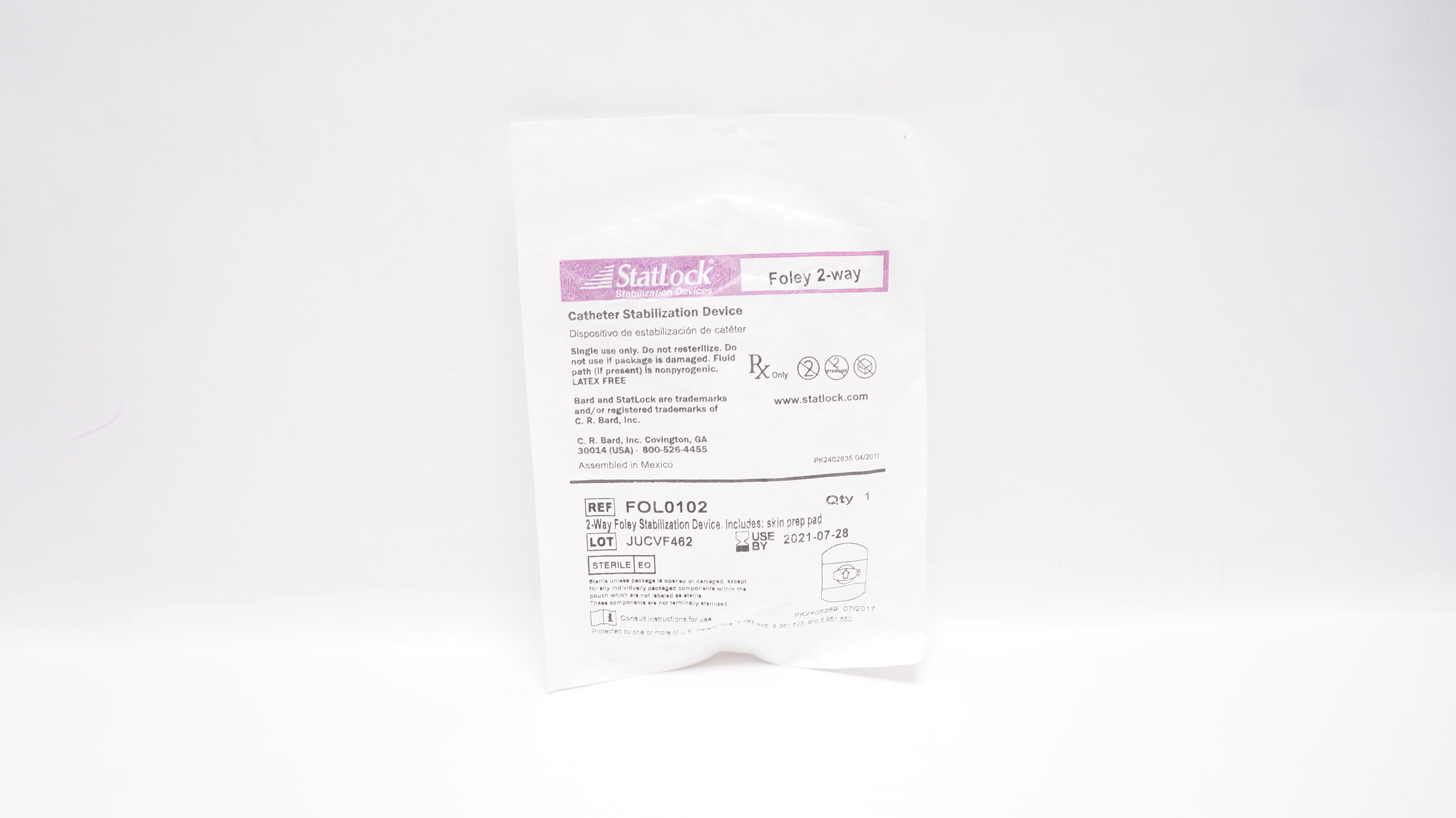 Bard FOL0102 StatLock Cath. Stabilization Device Foley 2-Way (x)