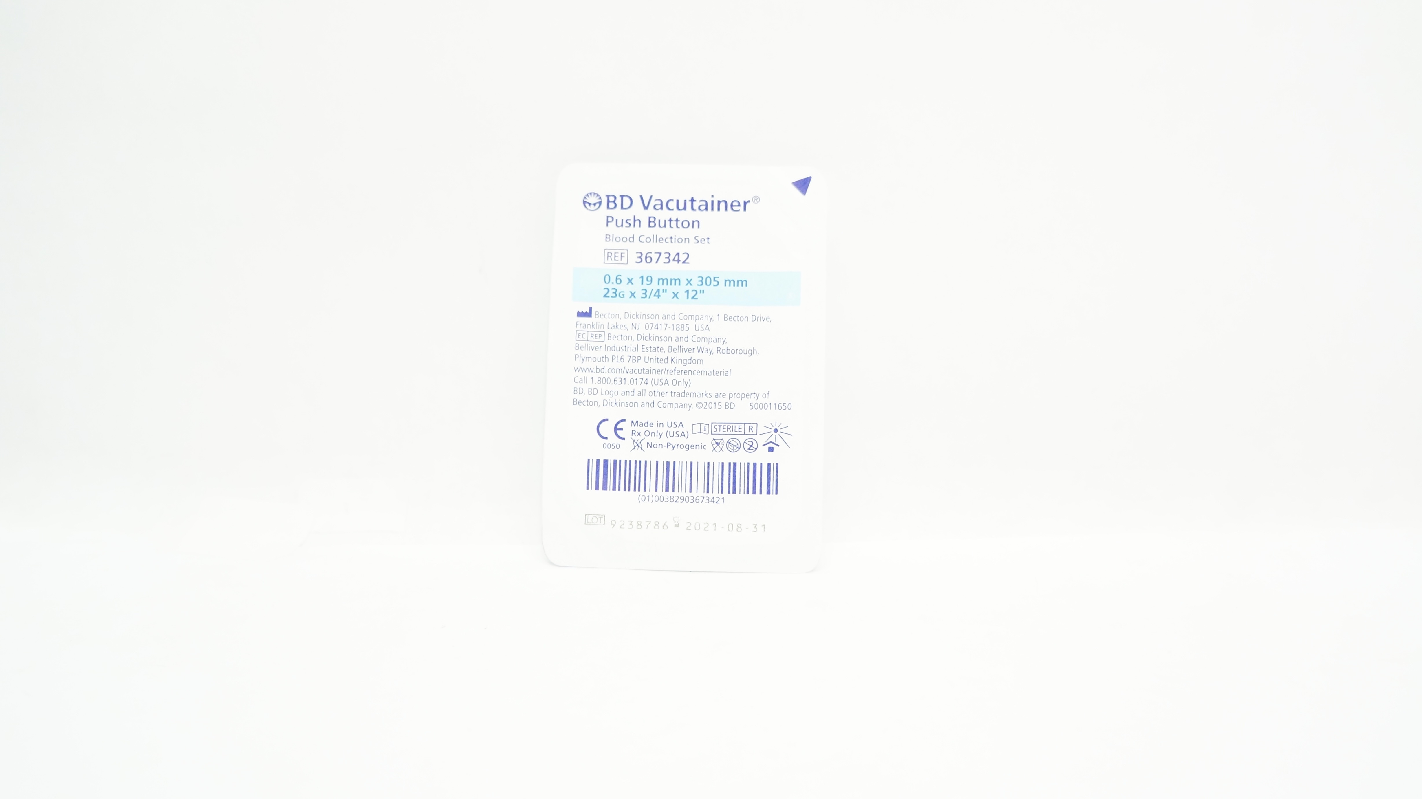 BD 367342 Vacutainer Push Button Blood Collection Set 23G x 3/4inch x 12inch (x)