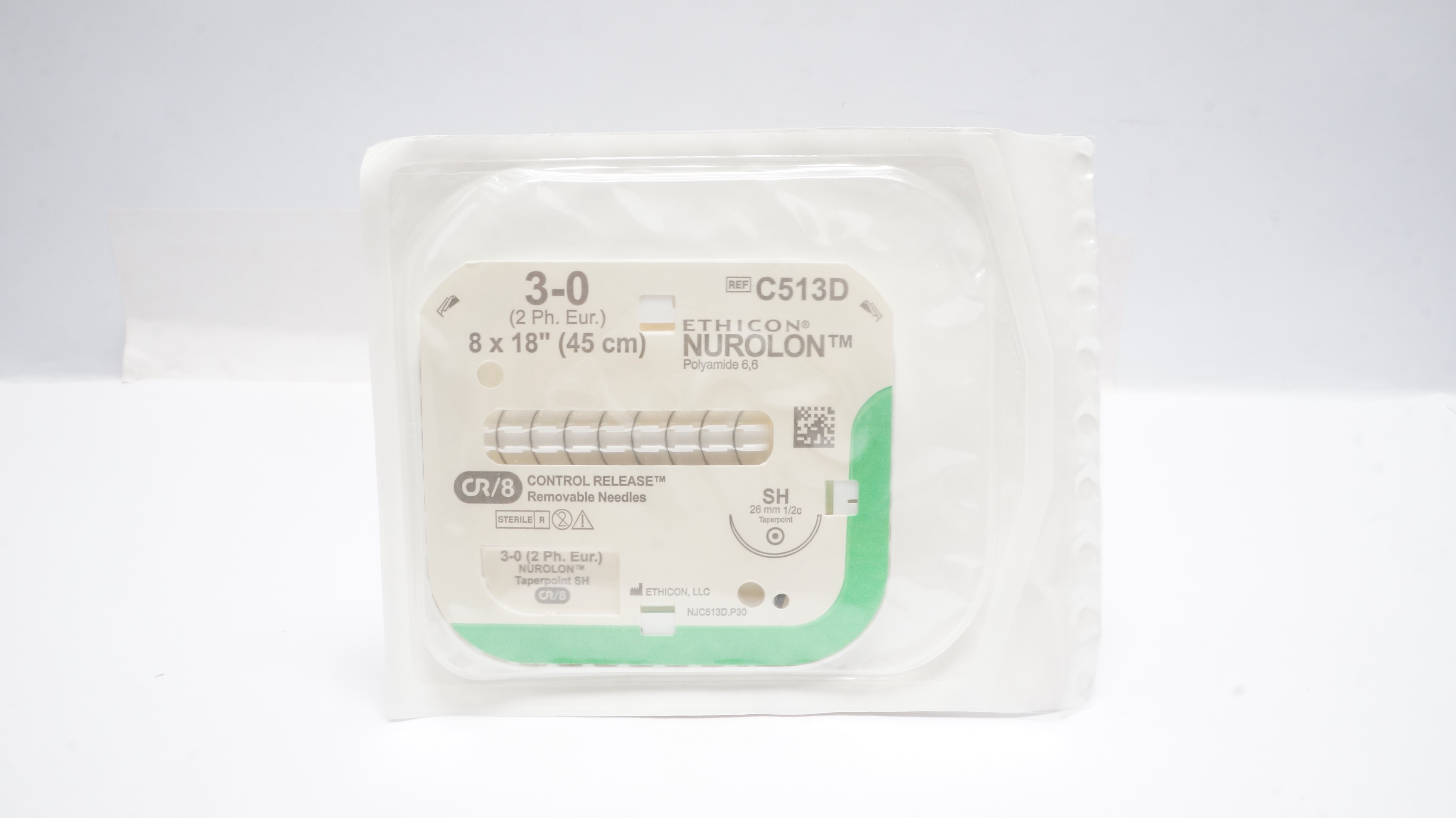 Ethicon C513D 3-0 Nurolon Polyamide 6,6 SH 26mm 1/2c Taperpoint, 8 x 18inch