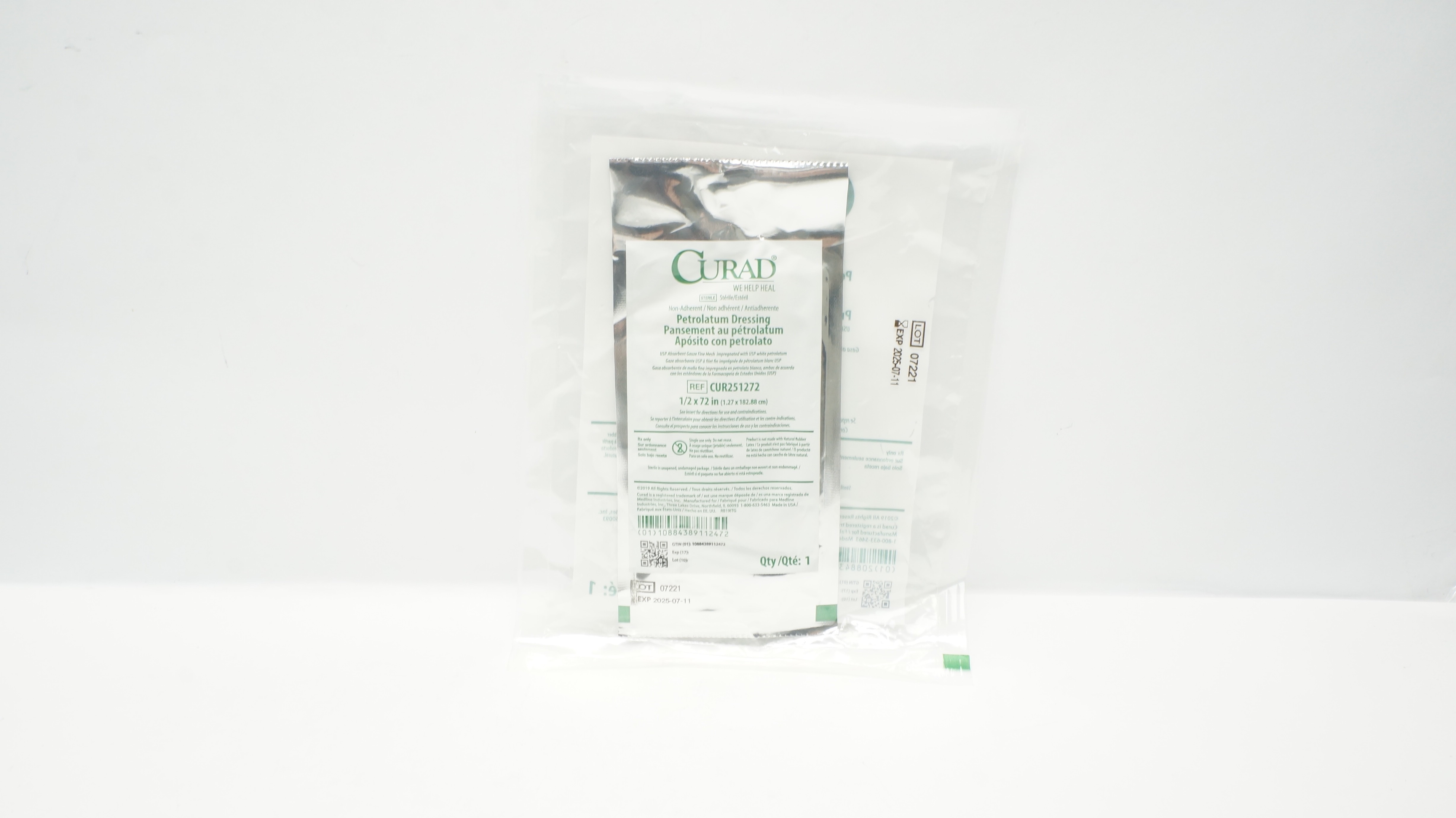 Medline CUR251272 Curad Non-Adherent Petrolatum Dressing 1/2inch x 72inch