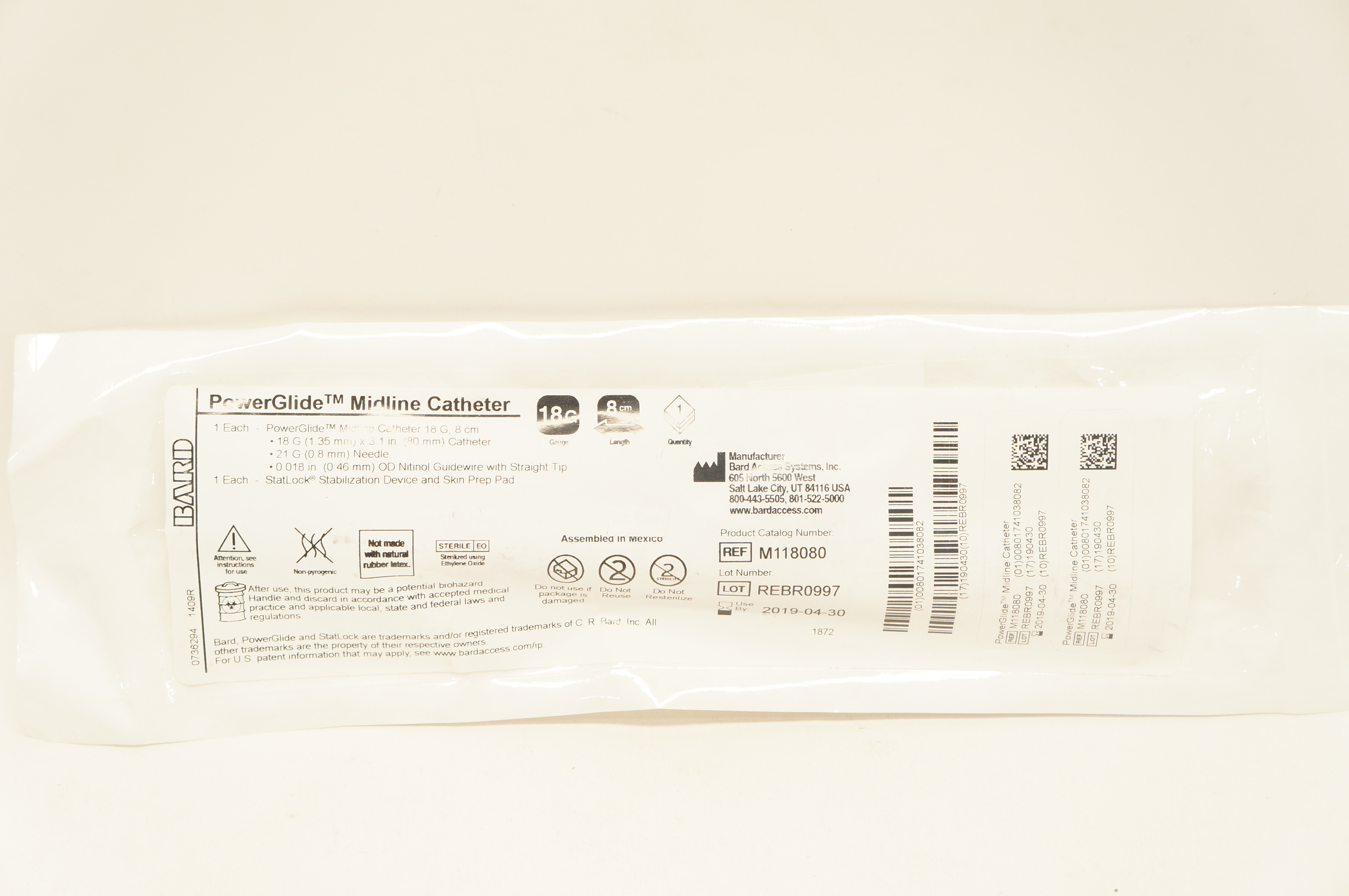 Bard M118080 PowerGlide Midline Cath. 18G x 8cm (x)