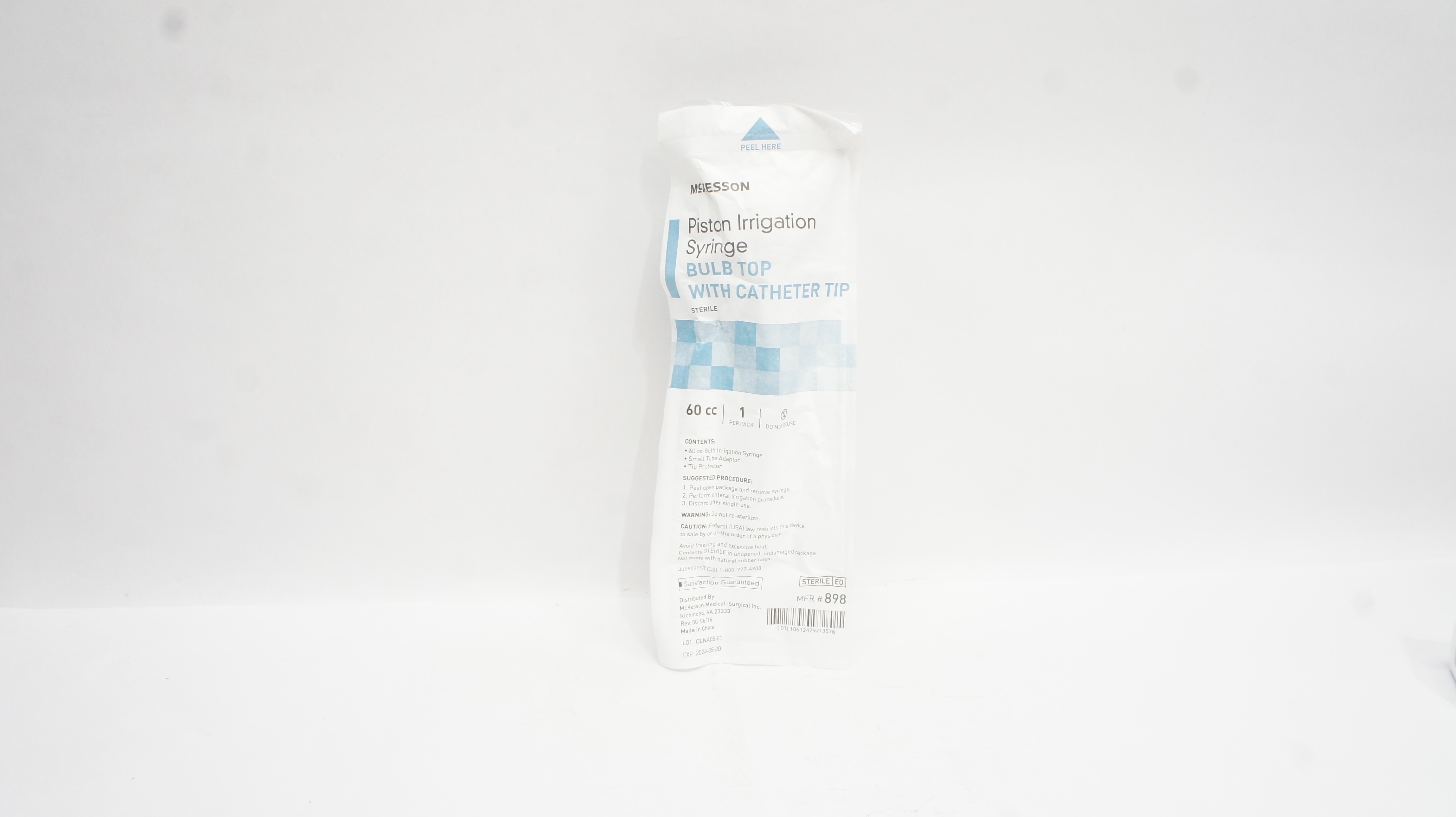 McKesson 898 Piston Irrigation Syringe Bulb Top W/ Cath.Tip 60cc