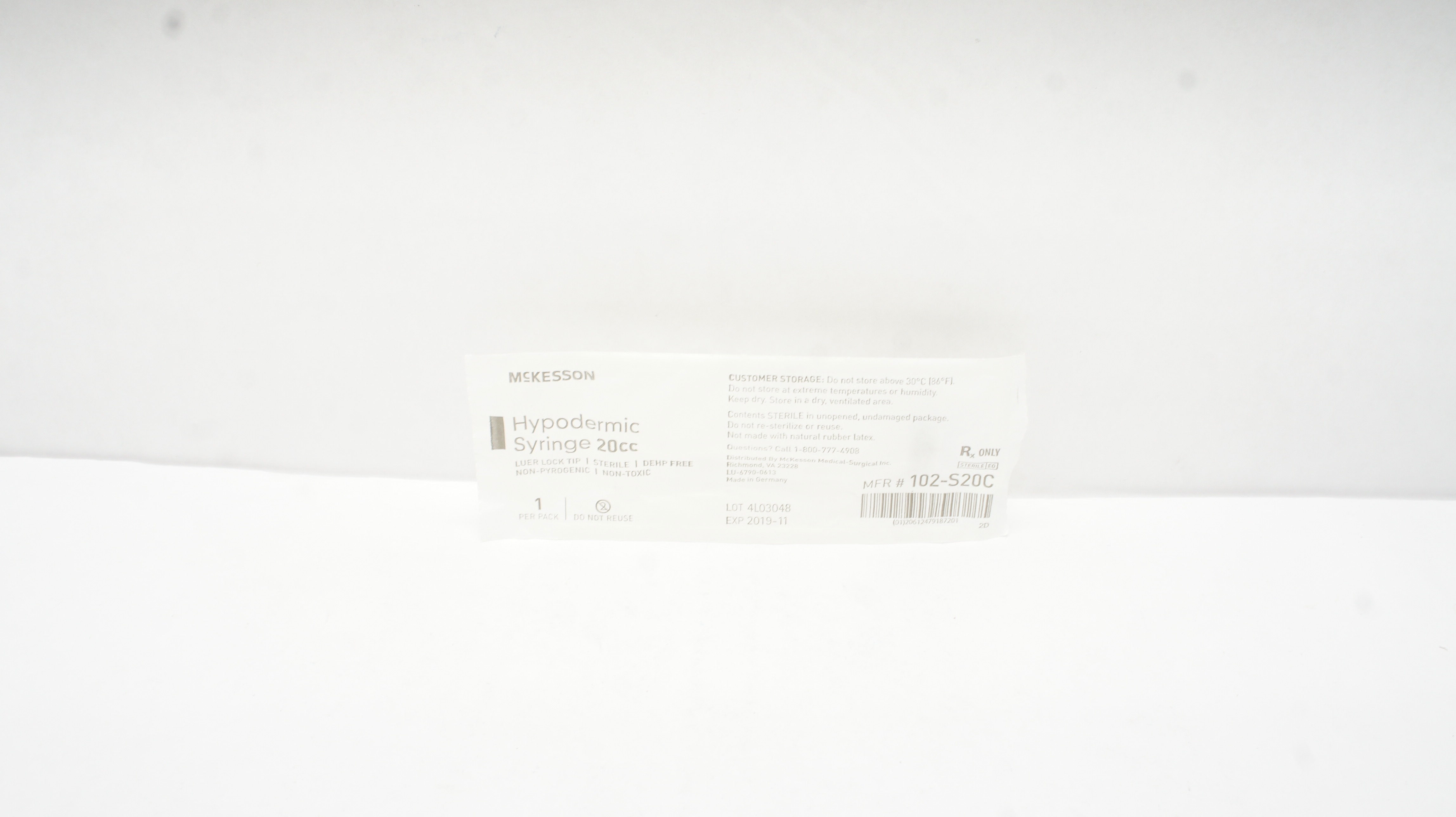 McKesson 102-S20C Hypodermic Syringe 20cc Luer Lock Tip (x)