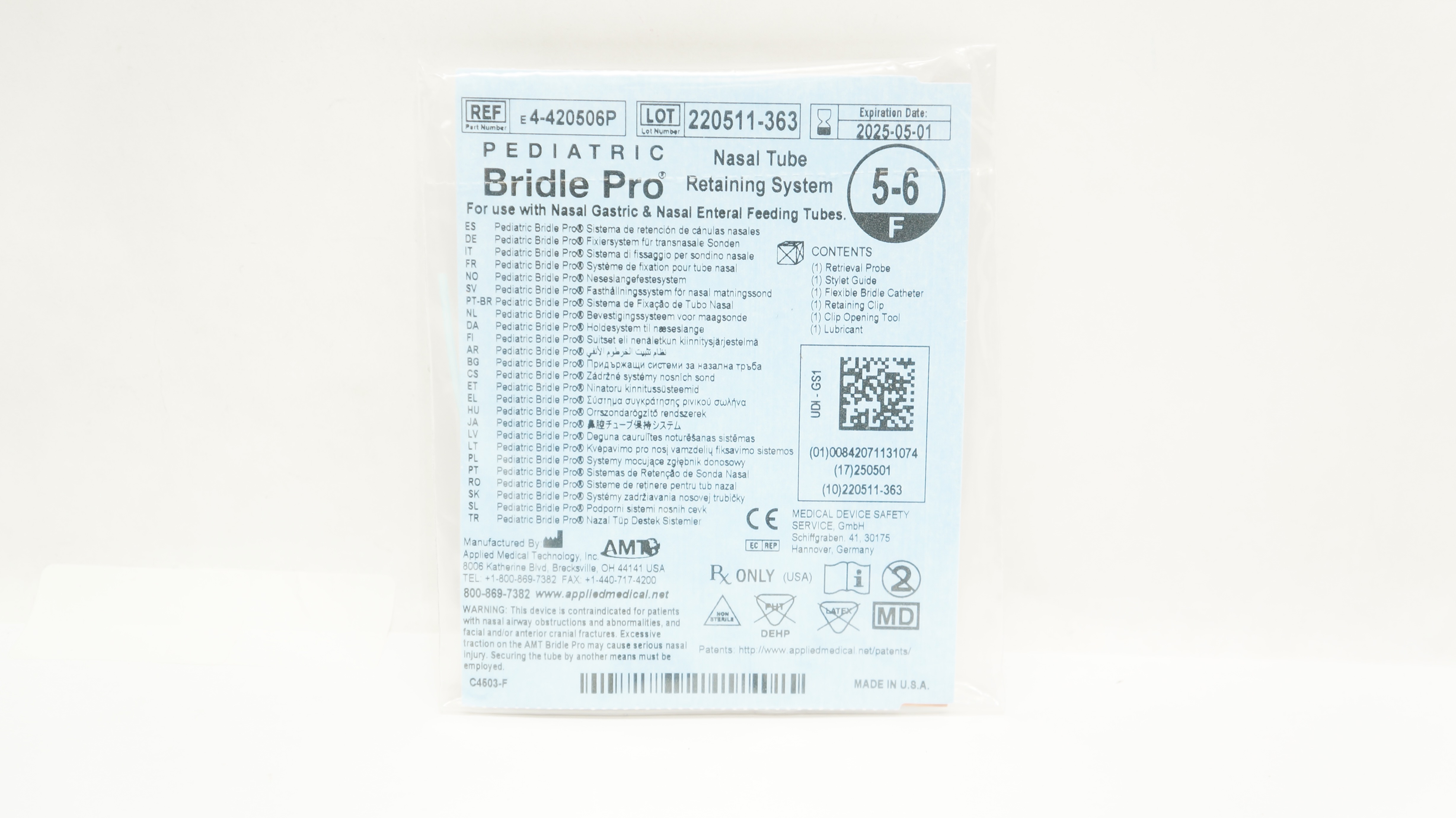 Applied Medical E4-420506P Bridle Pro Pediatric Nasal Tube Retaining System 5-6F