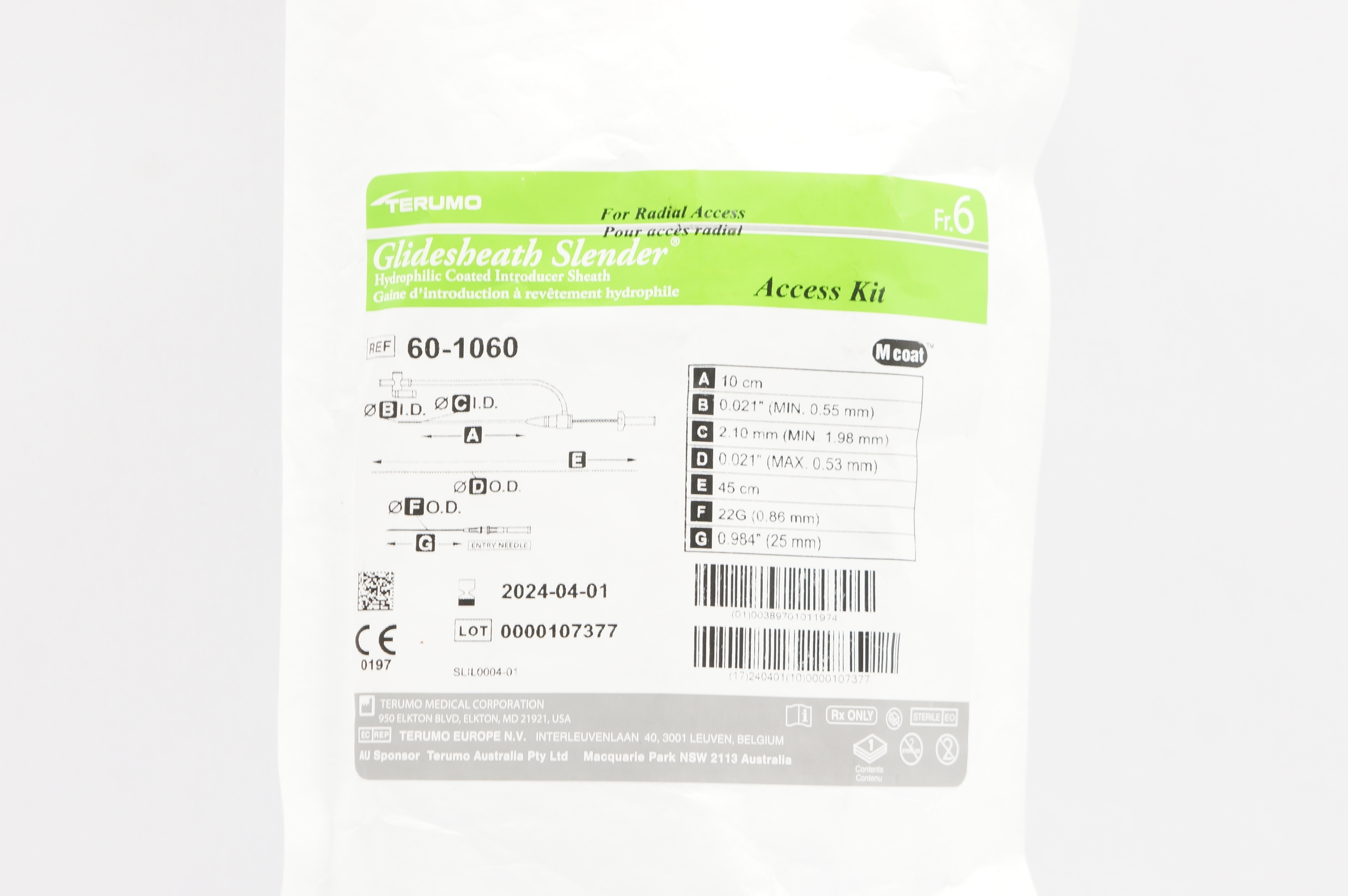 Terumo 60-1060 Glidesheath Slender Access Kit 6Fr