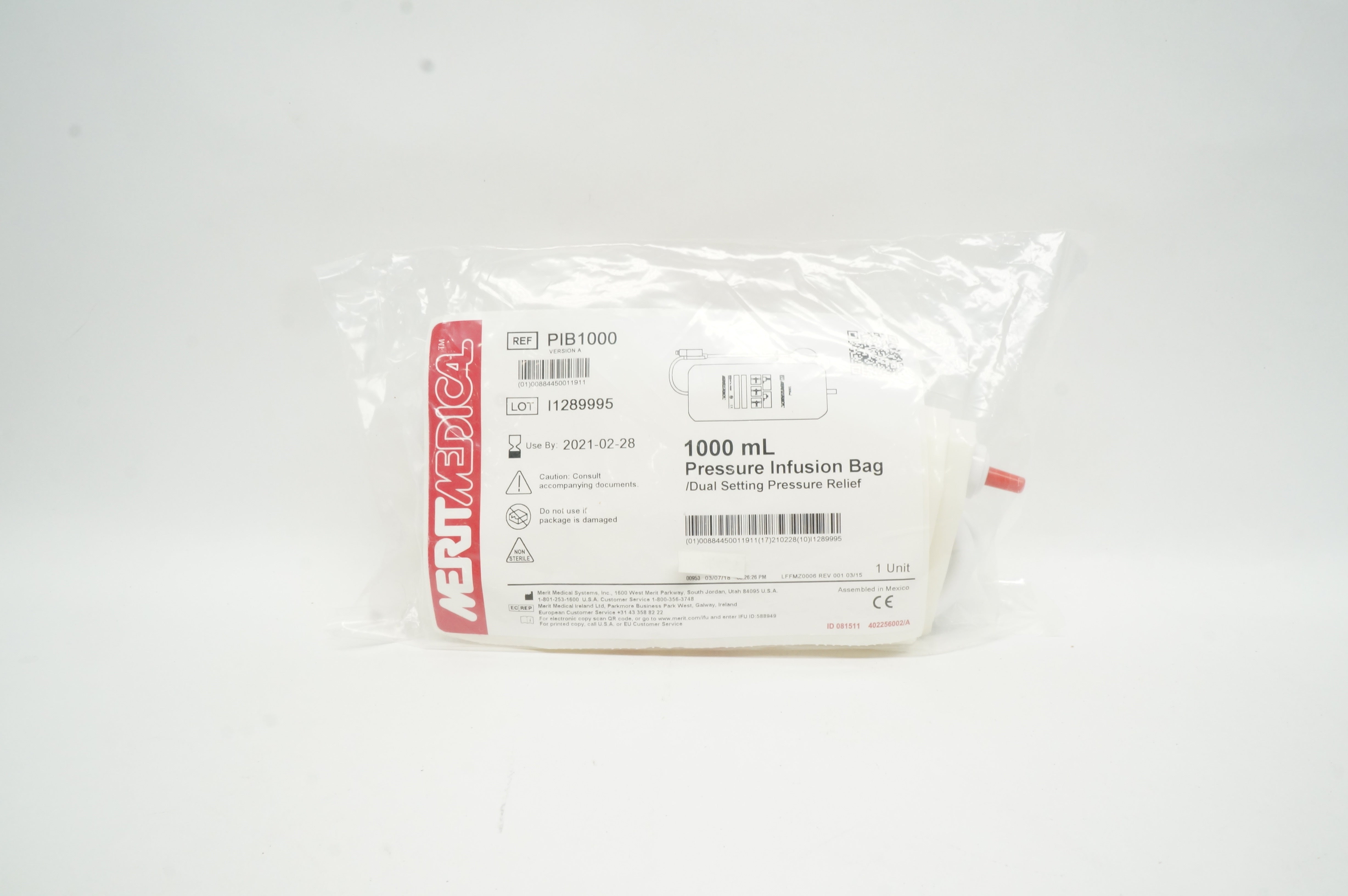 Merit Medical PIB1000 1000mL Pressure Infusion Bag Dual Setting Pressure (x)