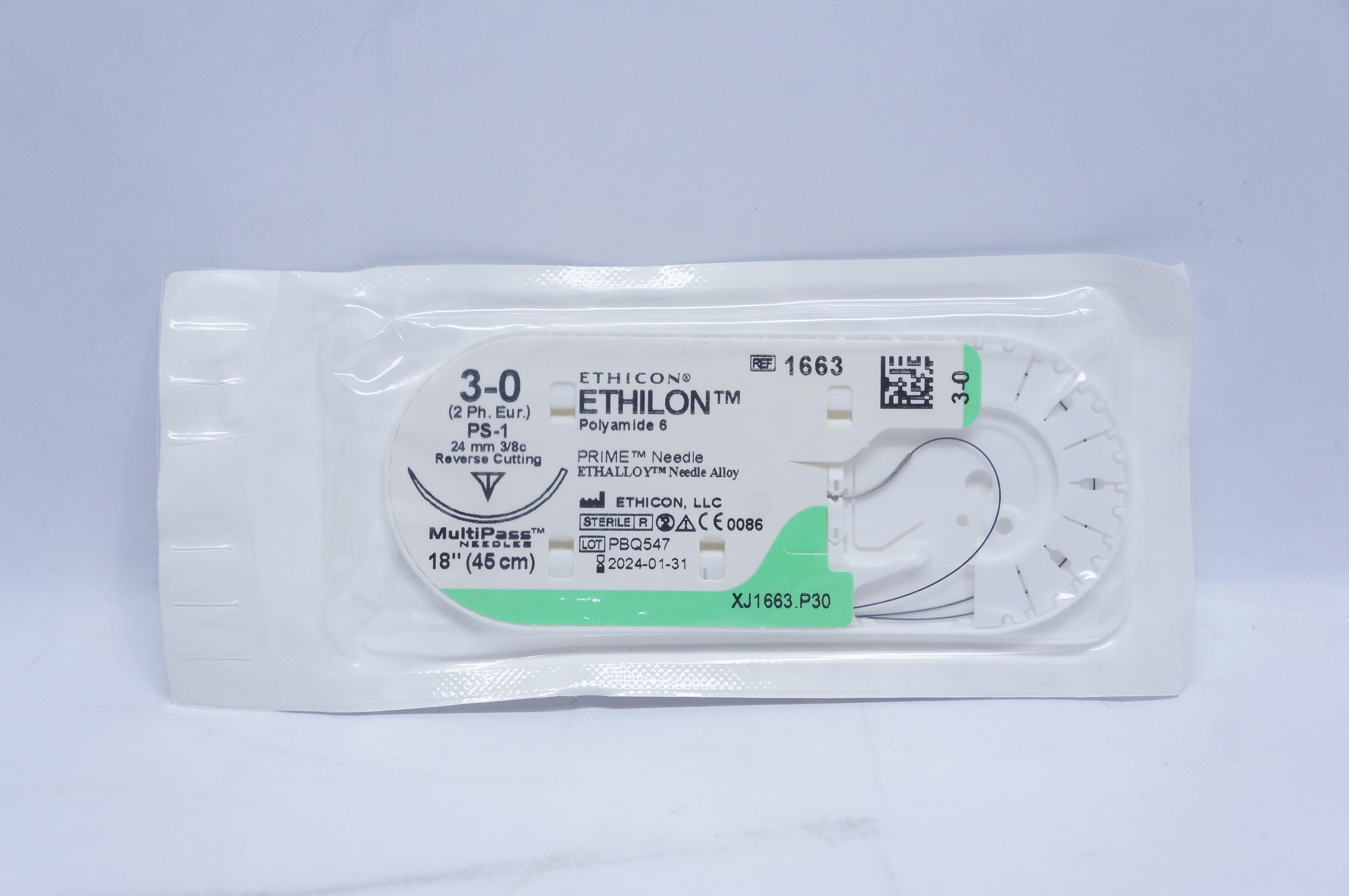 Ethicon 1663 3-0 ETHILON, PS-1, 24mm 3/8c Reverse Cutting, 18inch