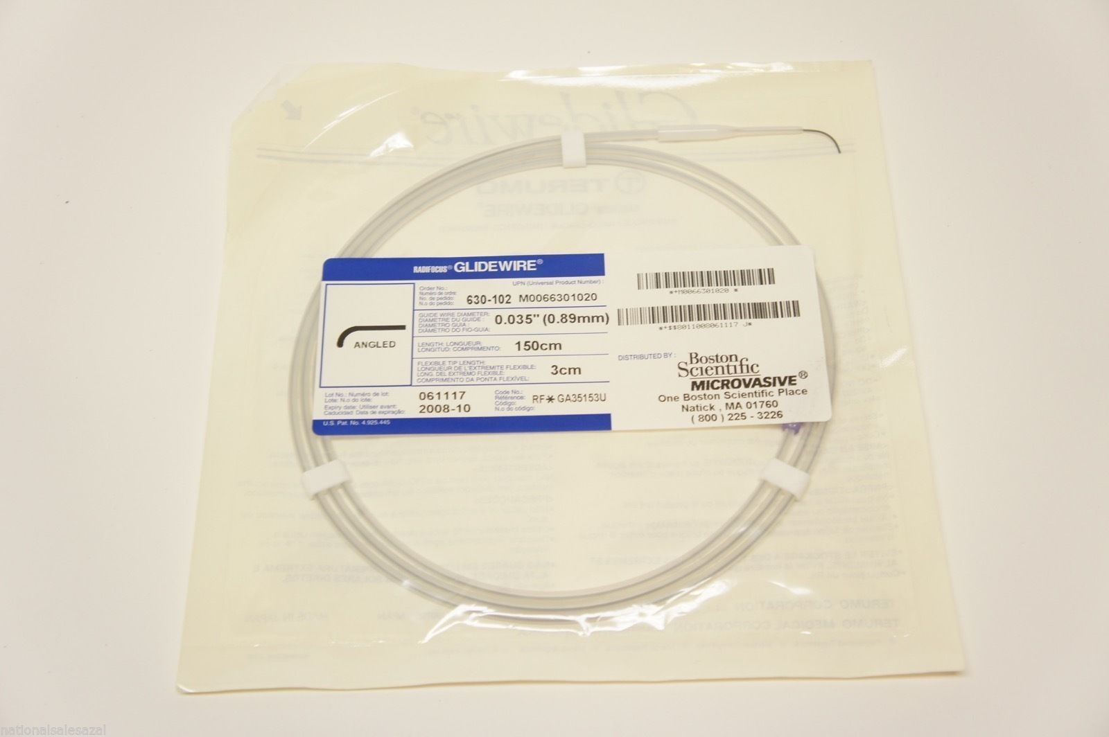 630-102 ~ Boston Scientific Glidewire Angled 0.035inch x 150cm x 3cm (x)