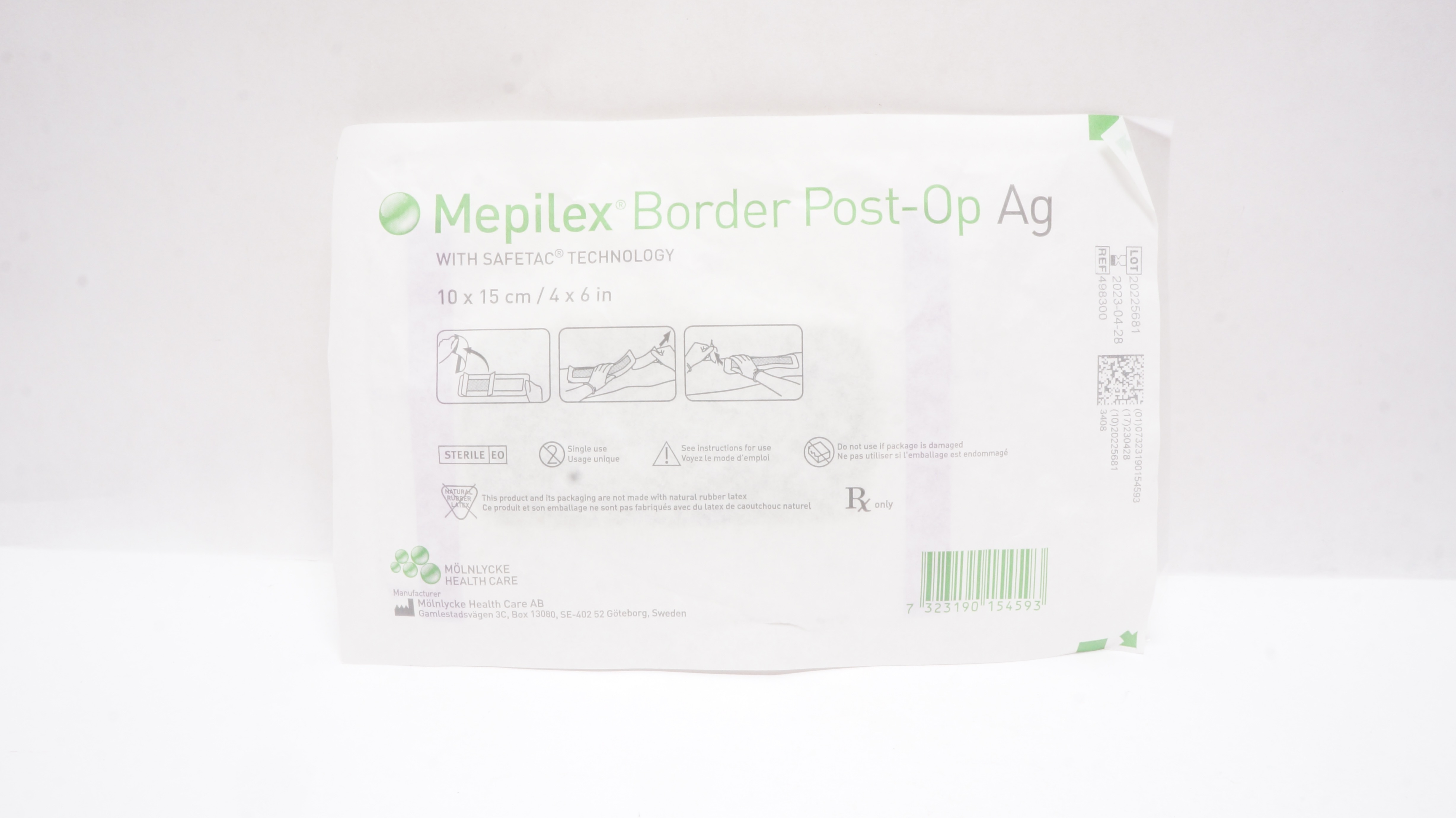 Mölnlycke 498300 Mepilex Border Post-Op Ag with Safetac Technology 4in x 6in (x)