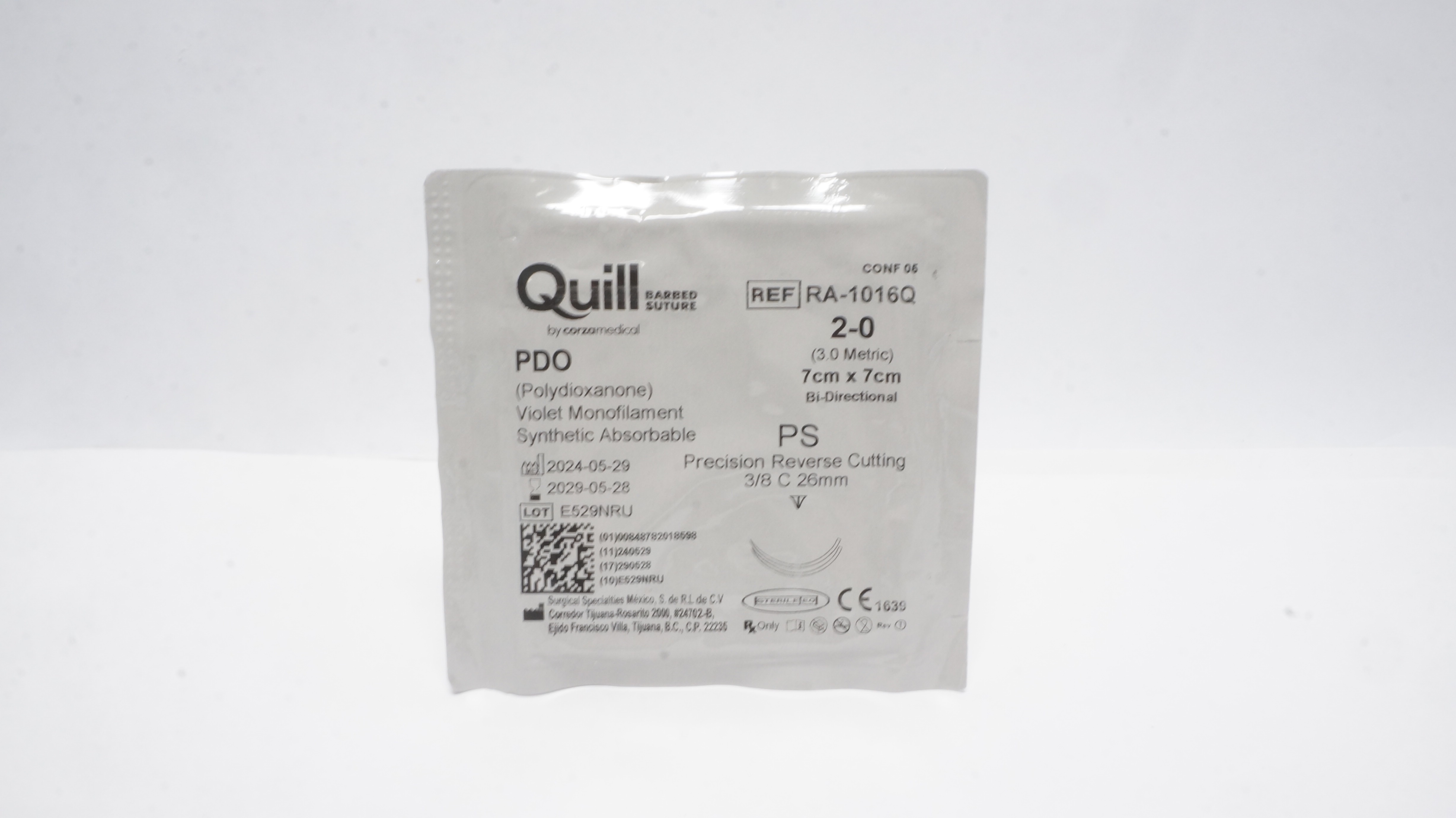 Surgical Specialties RA-1016Q Quill 2-0 7cm x 7cm PDO Violet Monofilament
