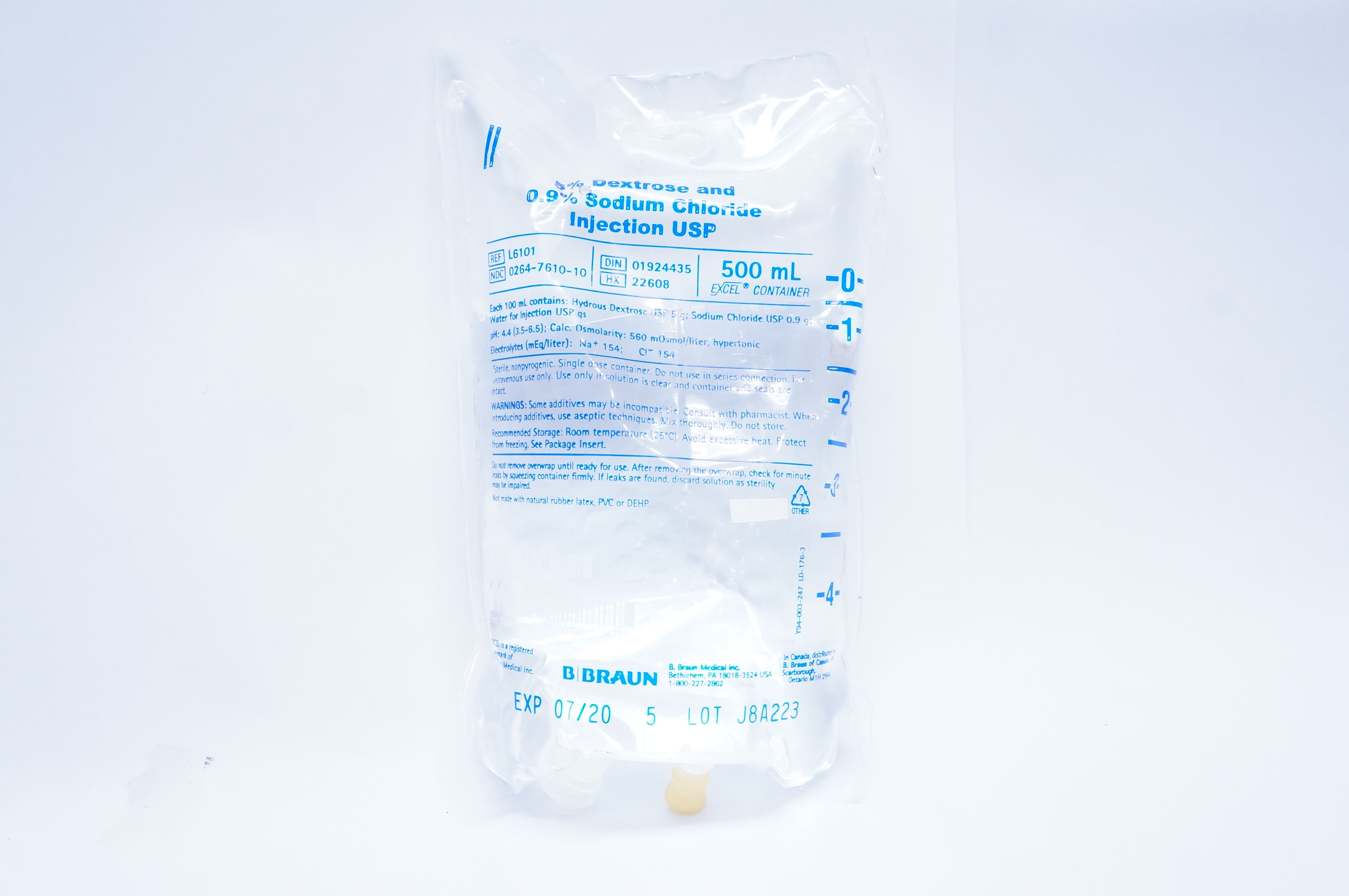 Braun L6101 5% Dextrose and 0.9% Sodium Chloride Injection USP, 500 mL (x)