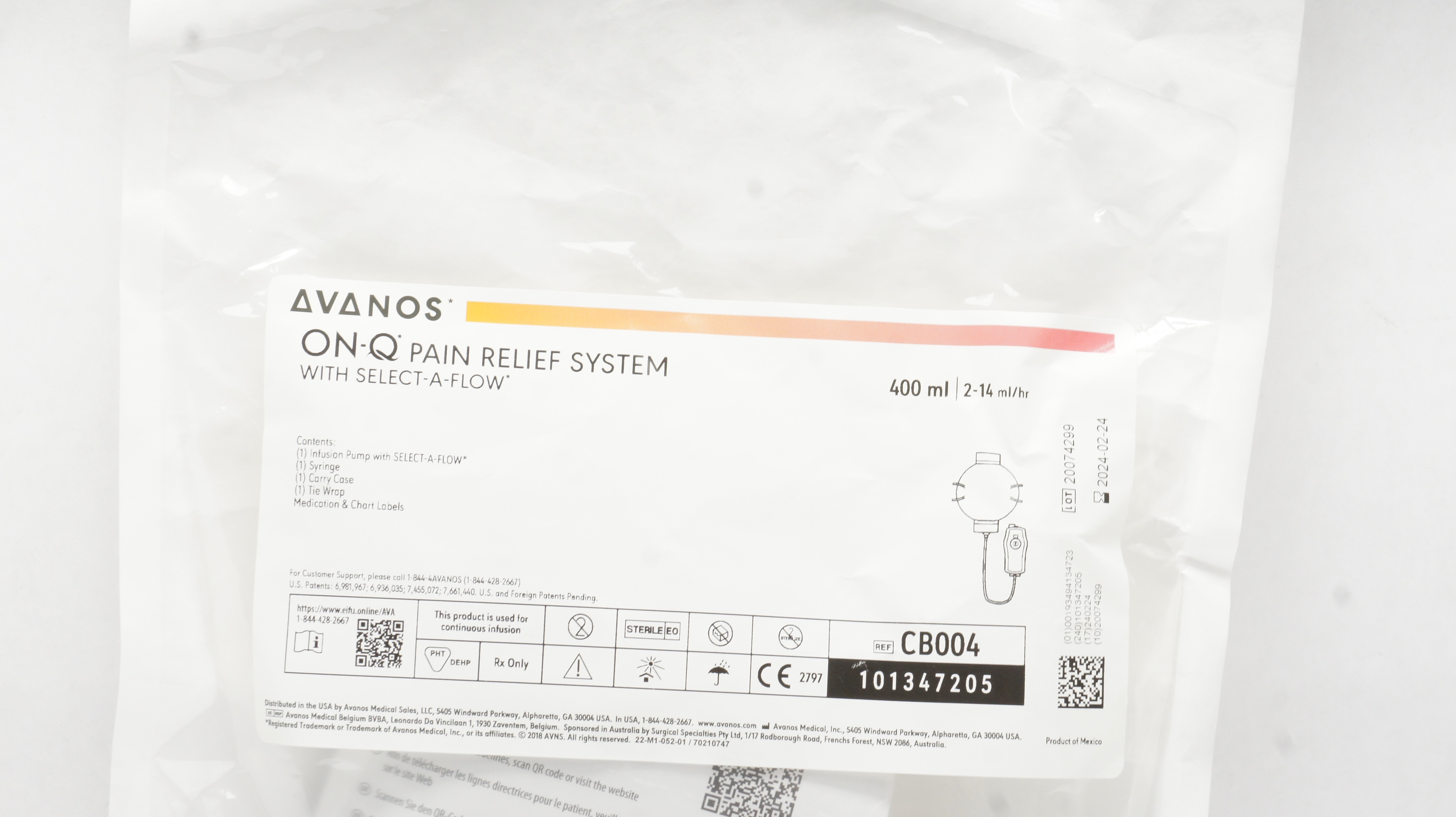Avanos CB004 On-Q Pain Relief System with Select-A-Flow 400ml (x)