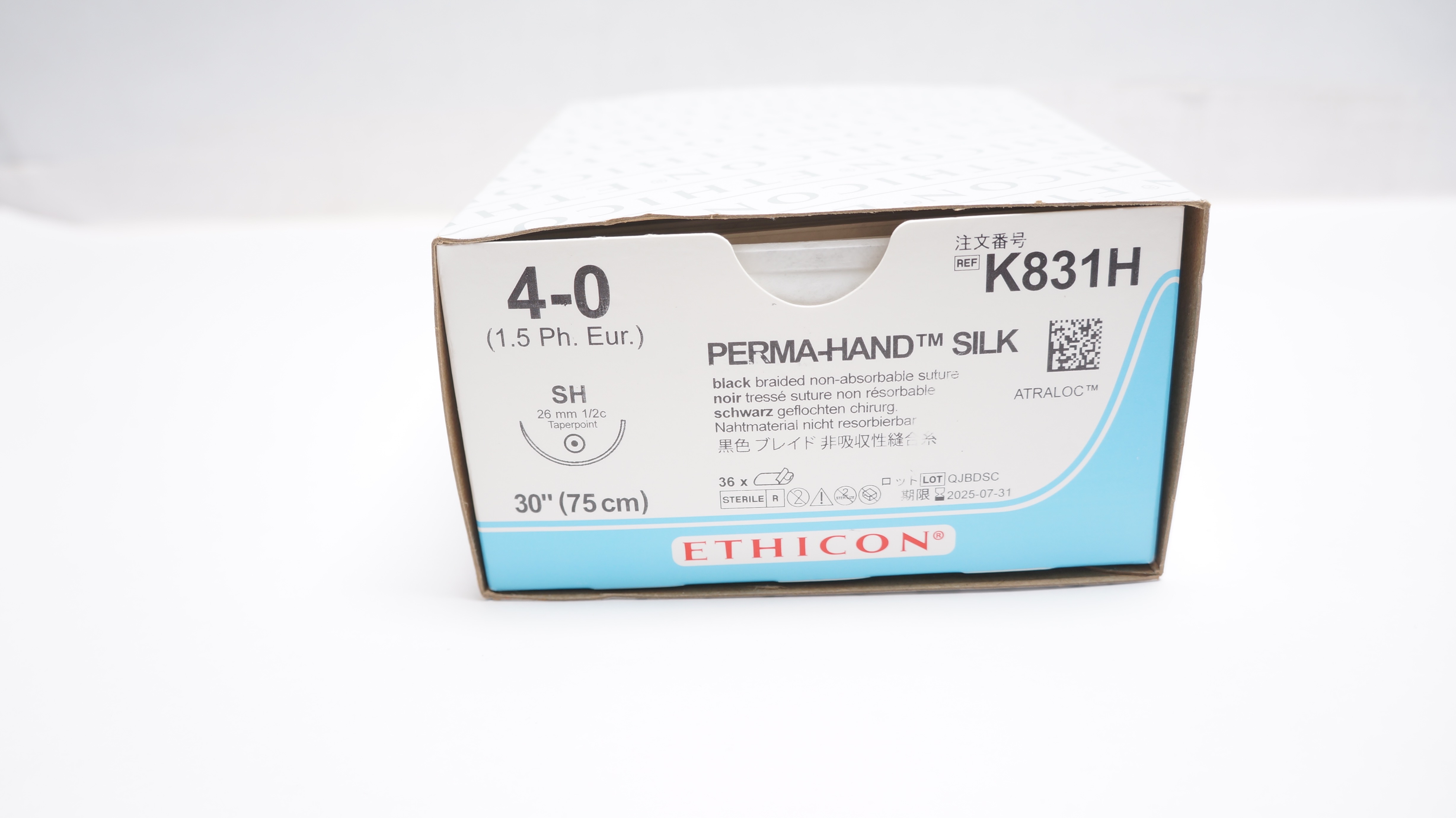 Ethicon K831H 4-0 Perma-Hand Silk Stre SH 26mm 1/2c Taperpoint 30inch -Box of 36