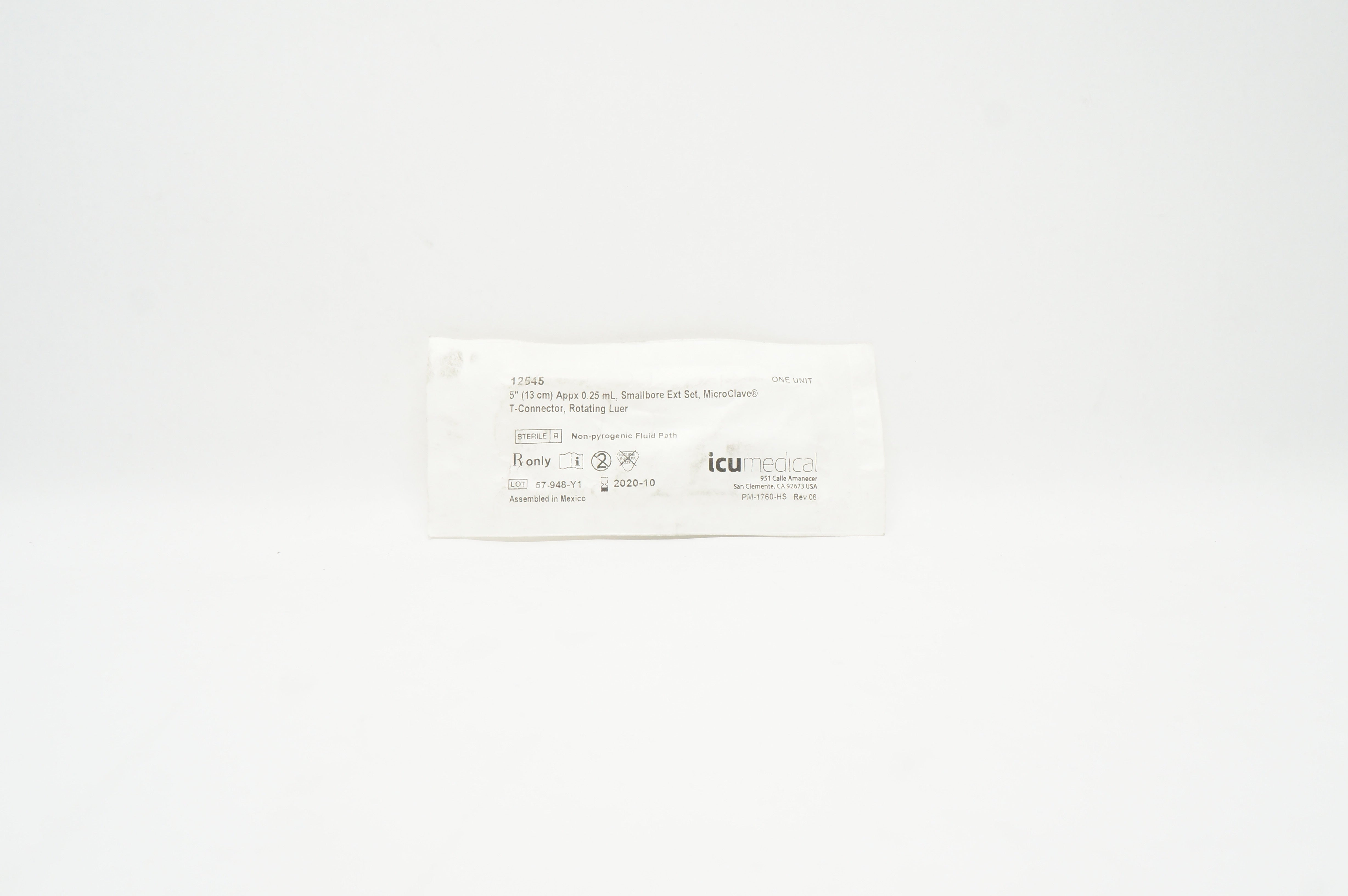 ICU Medical 12545 5inch Appx 0.25mL, Smallbore Ext Set, MicroClave (x)