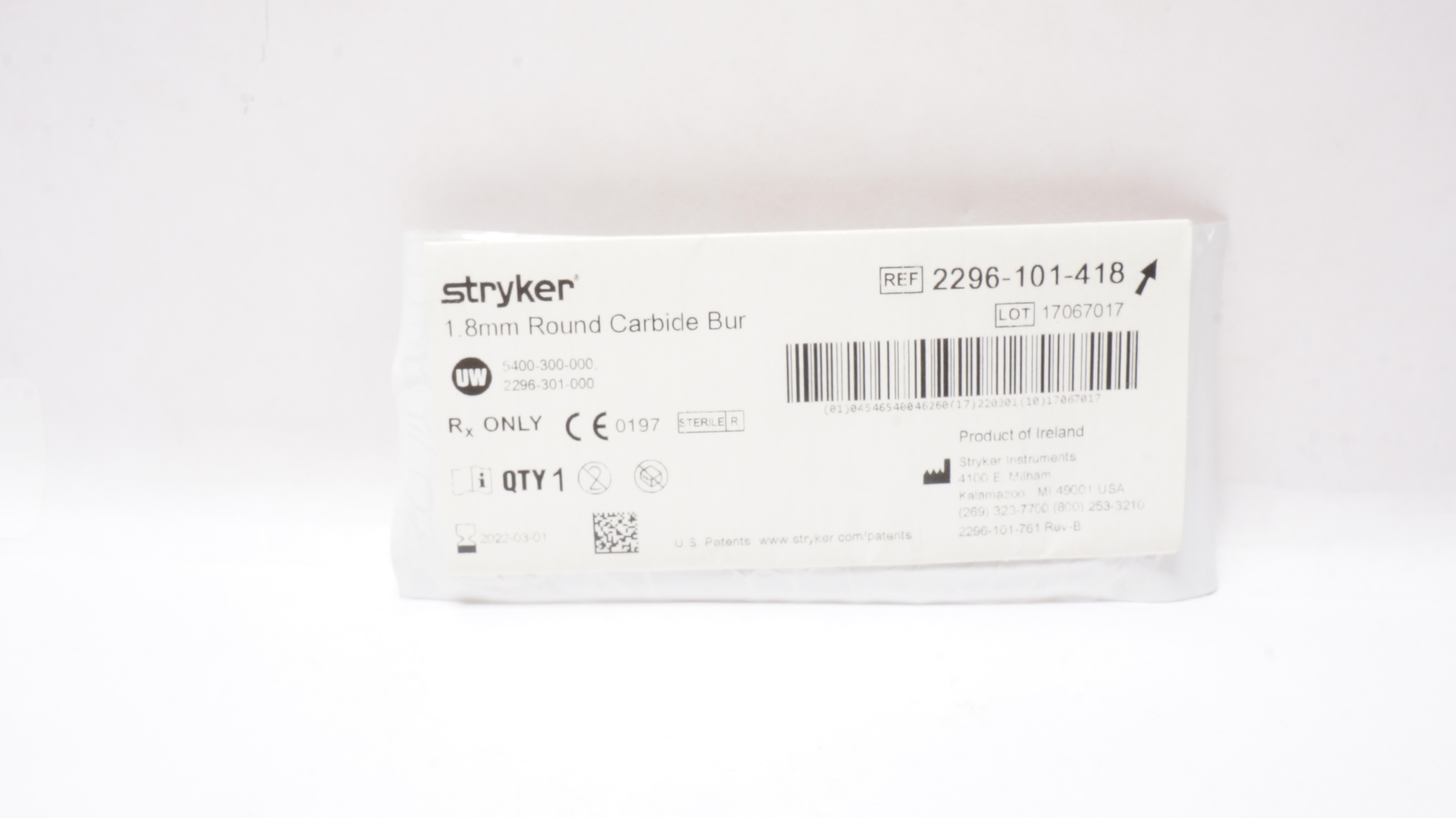 Stryker 2296-101-418 1.8mm Round Carbide Bur (x)