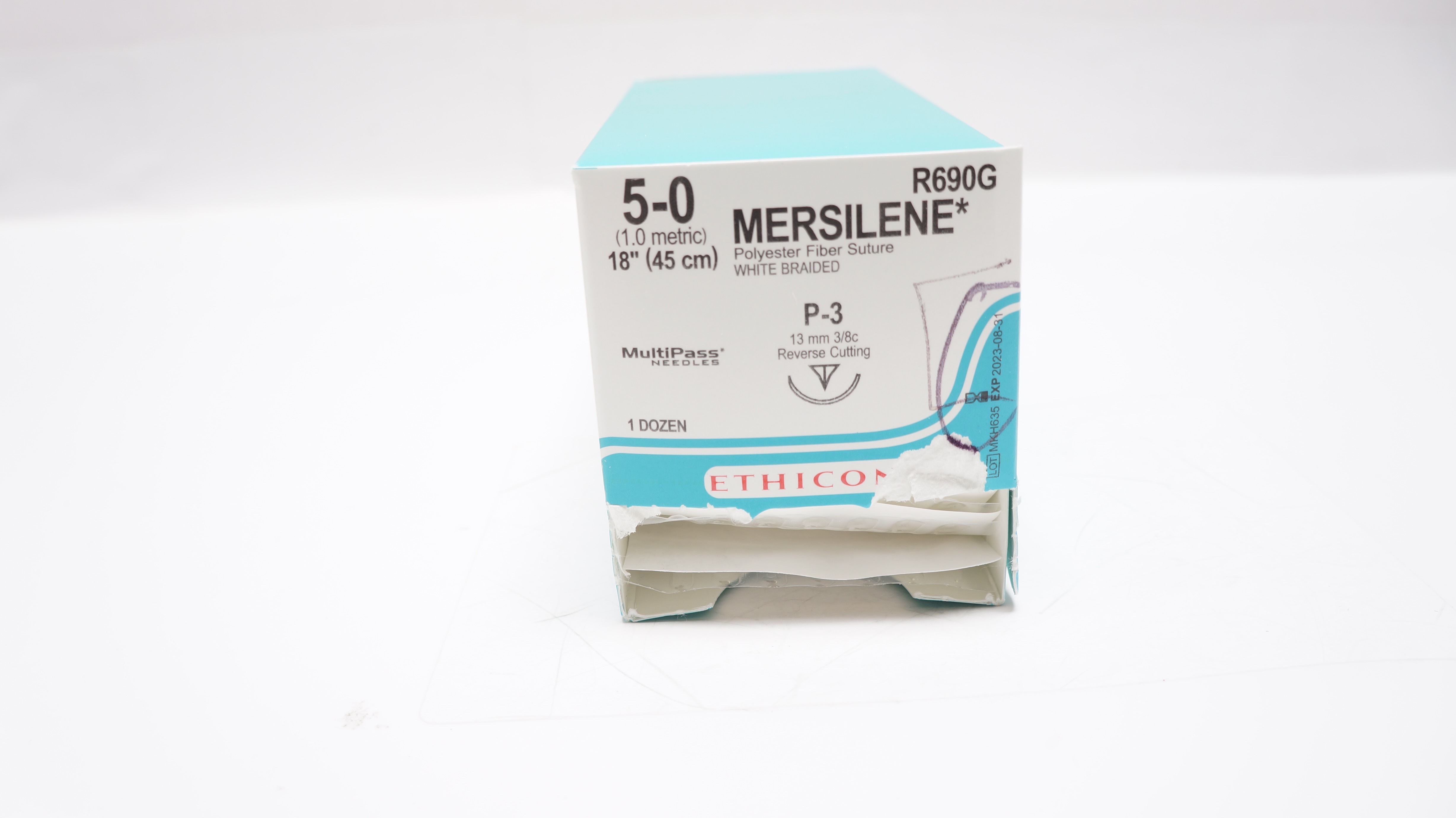 Ethicon R690G 5-0 MERSILENE P-3, 13mm 3/8c Reverse Cutting, 18inch (x)-Box of 12