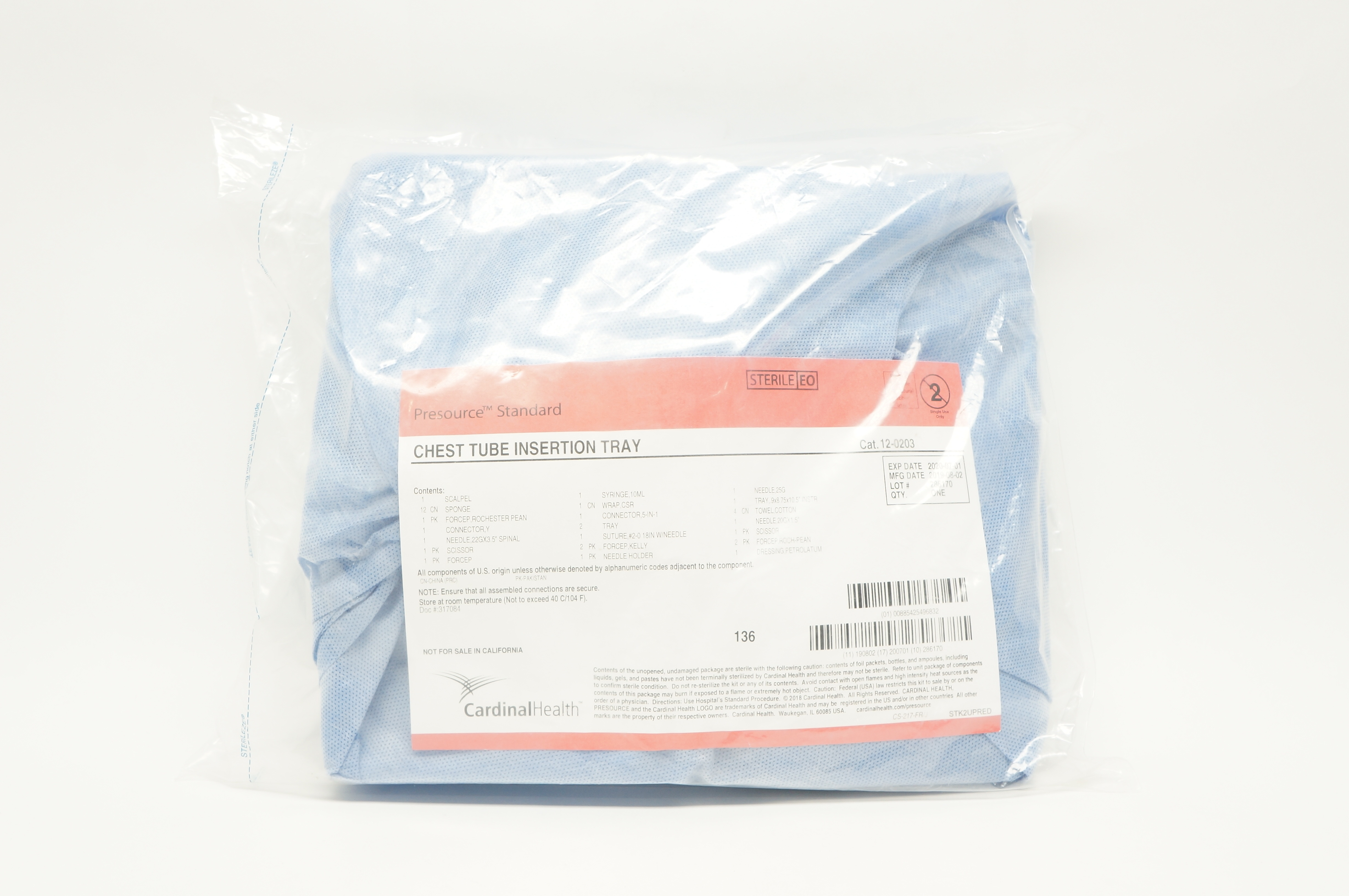 Cardinal Health 12-0203 Presource Standard Chest Tube Insertion Tray (x)