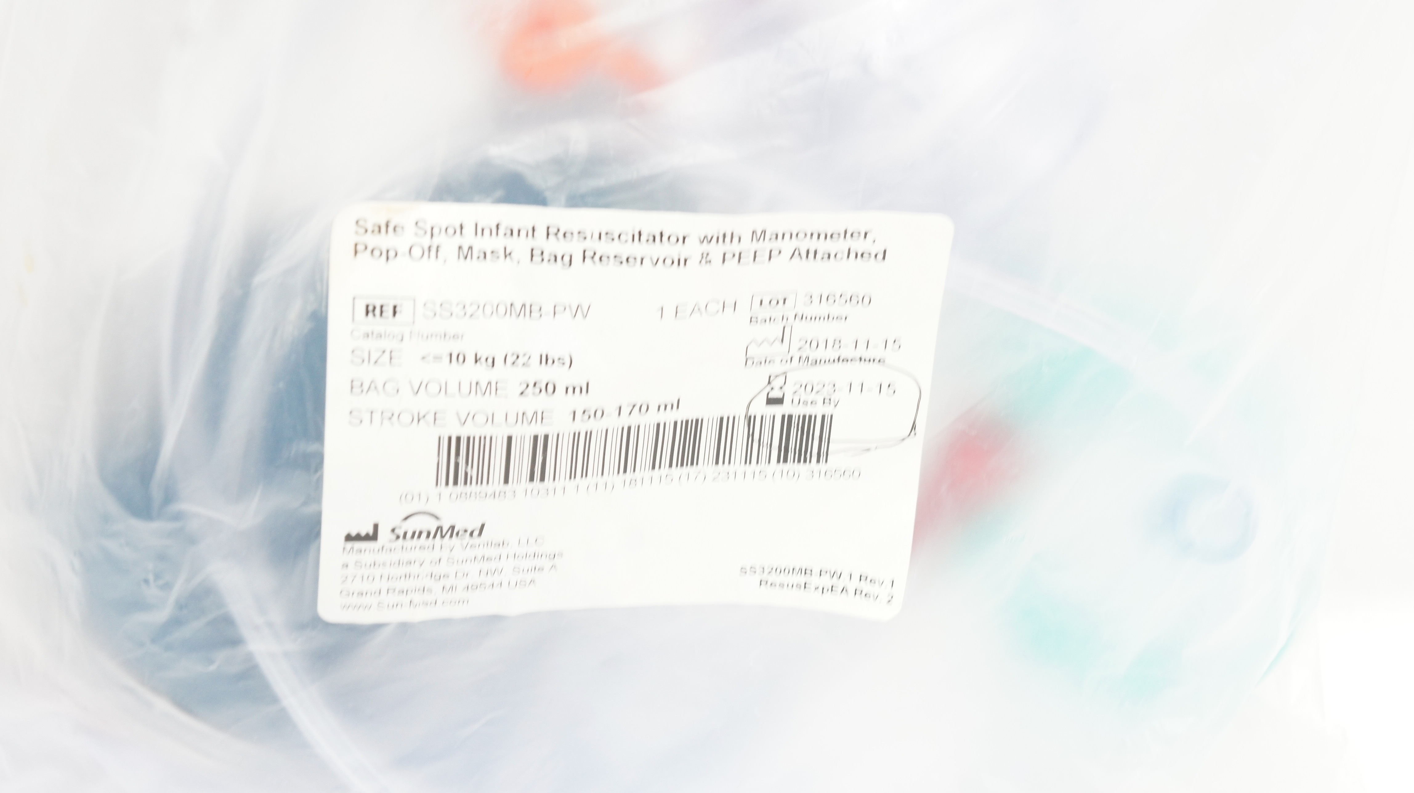 SunMed SS3200MB-PW Safe Spot Infant Resuscitator, Size <=22lbs (x)