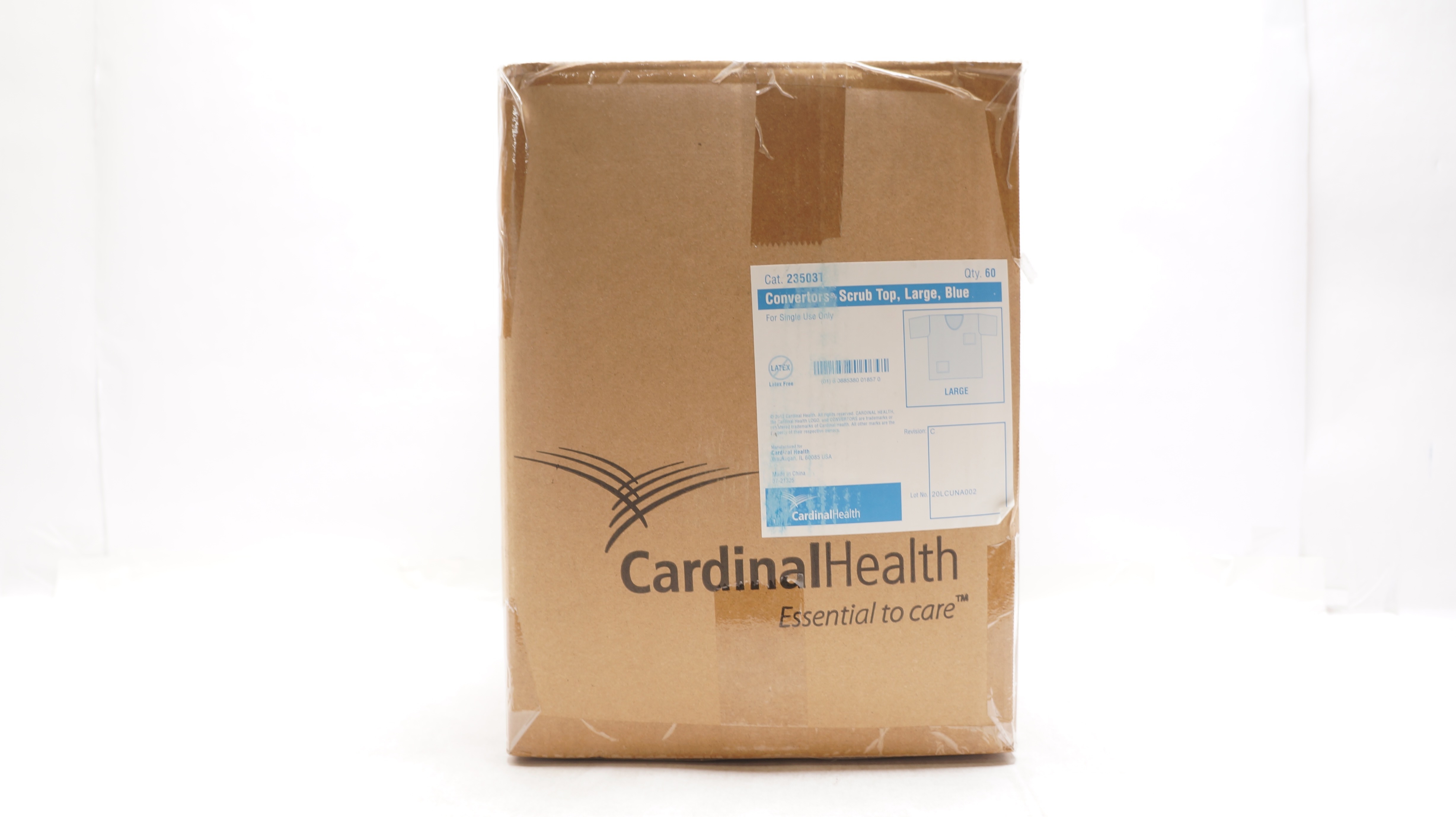 Cardinal Health 23503T Convertors Scrub Top, Large, Blue - Box of 60