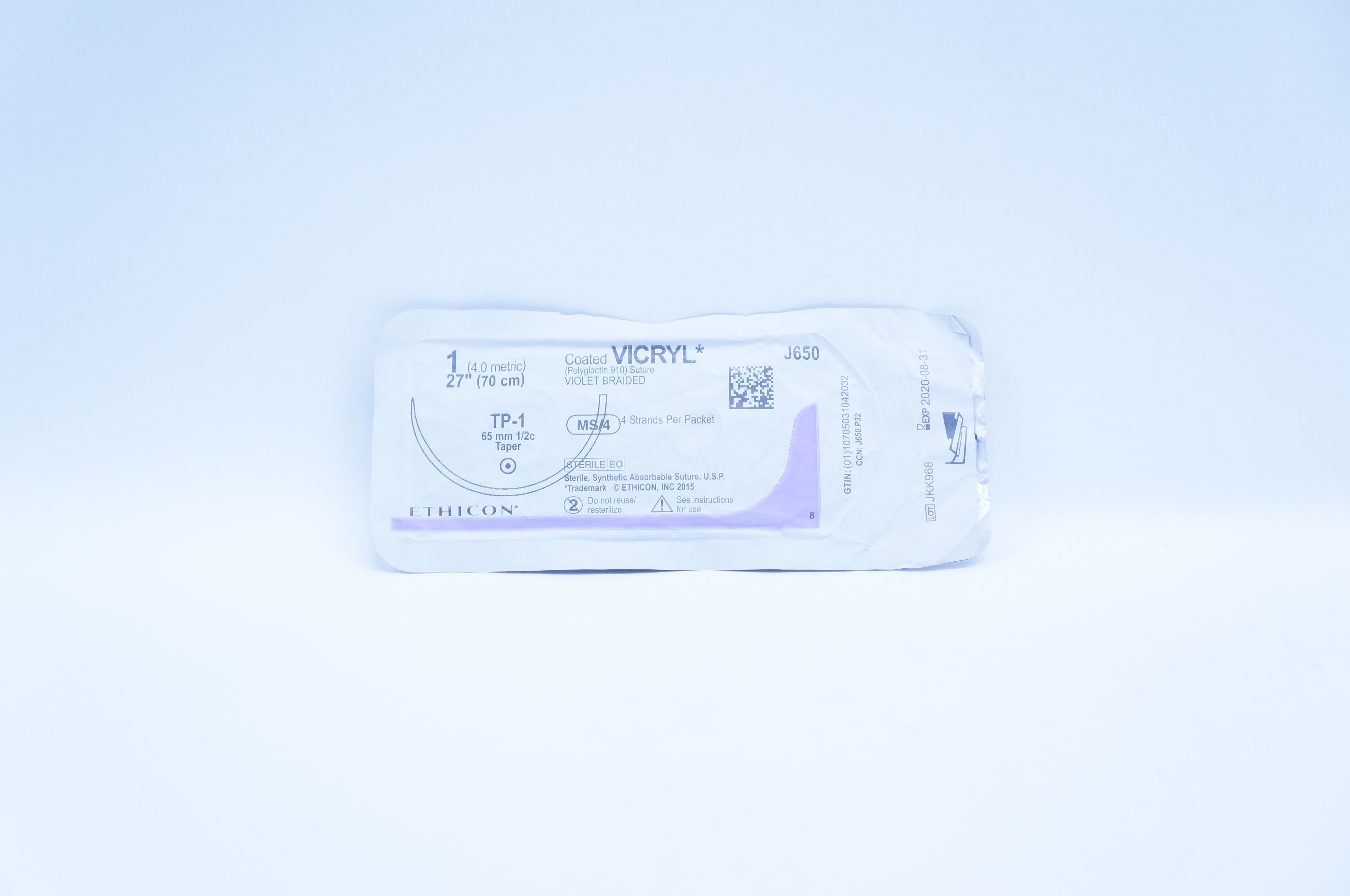 Ethicon J650 1 VICRYL, TP-1, 65mm 1/2c Taper, MS/4, 27inch (x)