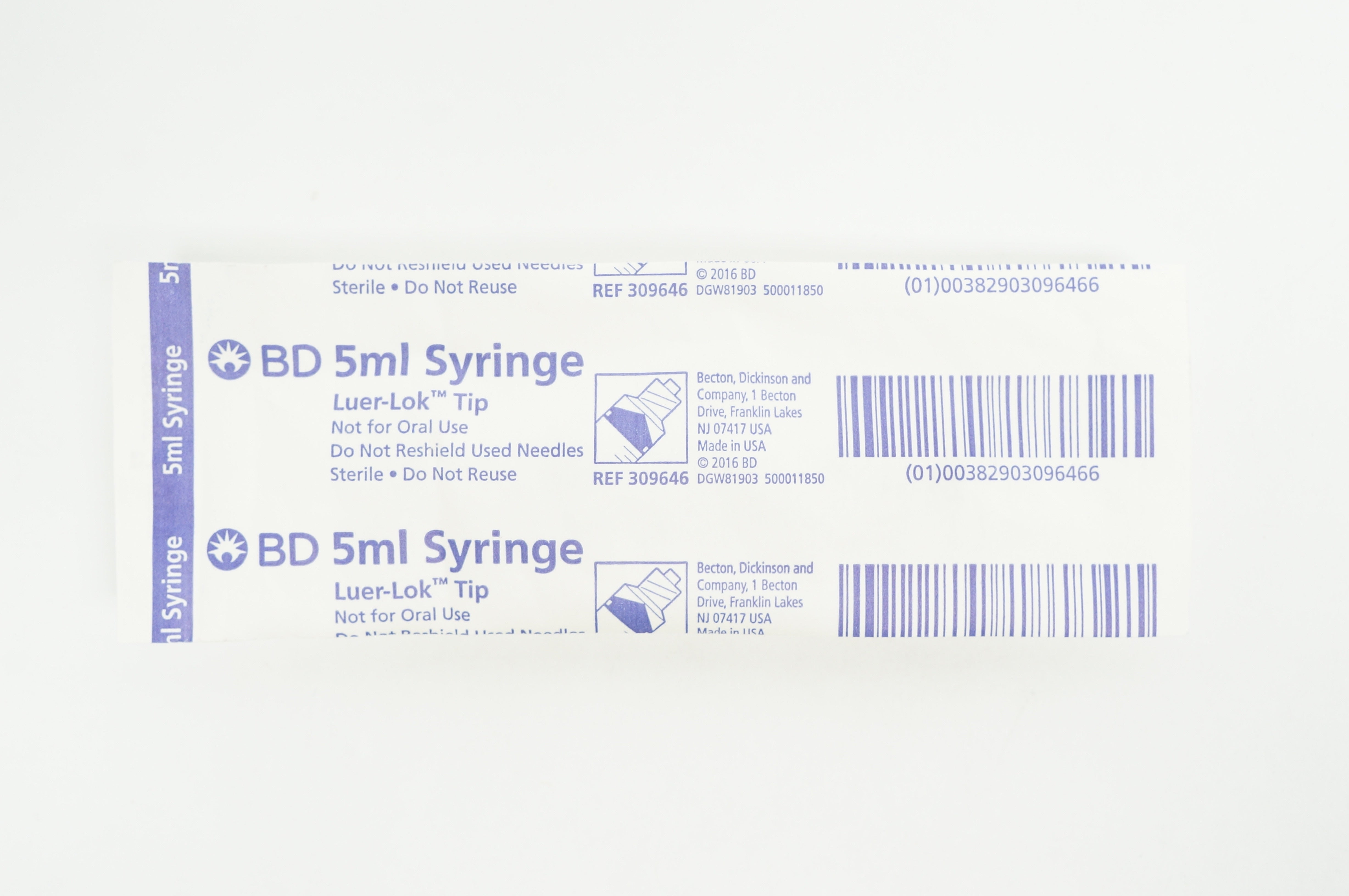 BD 309646  Luer Lok Tip Syringe 5ml
