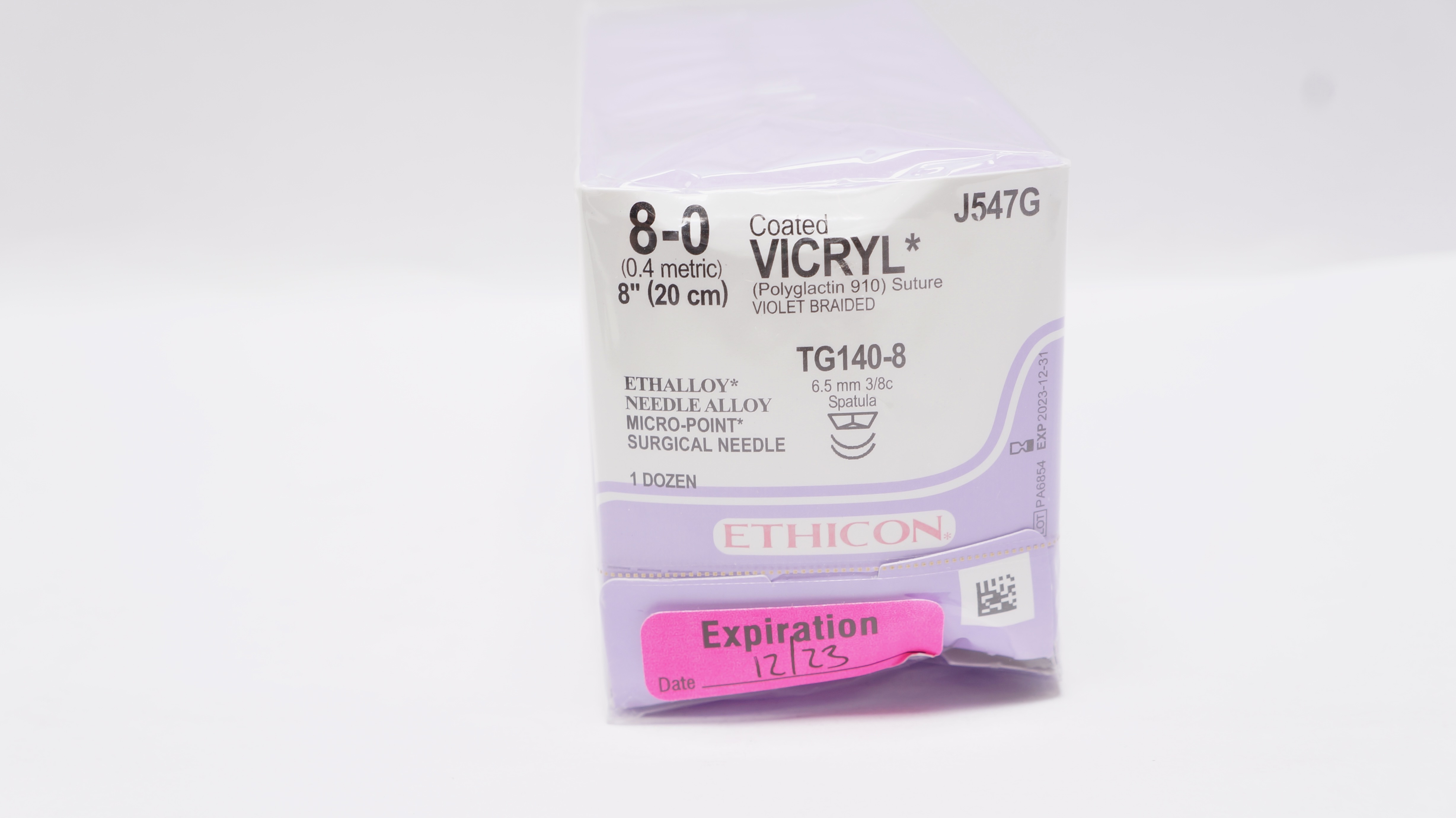 Ethicon J547G 8-0 Coated VICRYL Stre TG140-8 6.5mm 3/8c Spatula 18inch-Box of 12