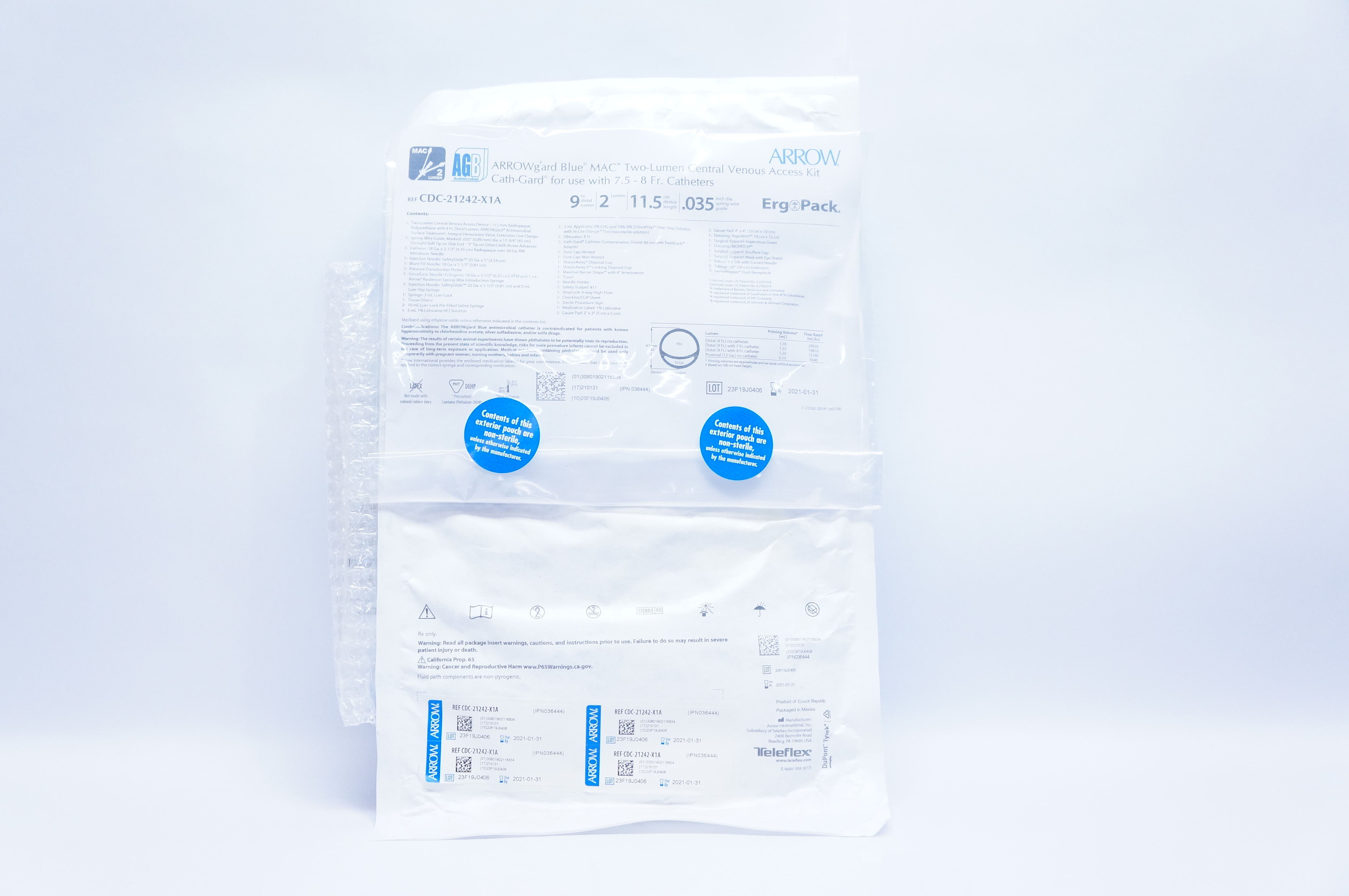 Arrow CDC-21242-X1A Two-Lumen Central Venous Access Kit 9Fr. 11.5cm, 2 Lumen