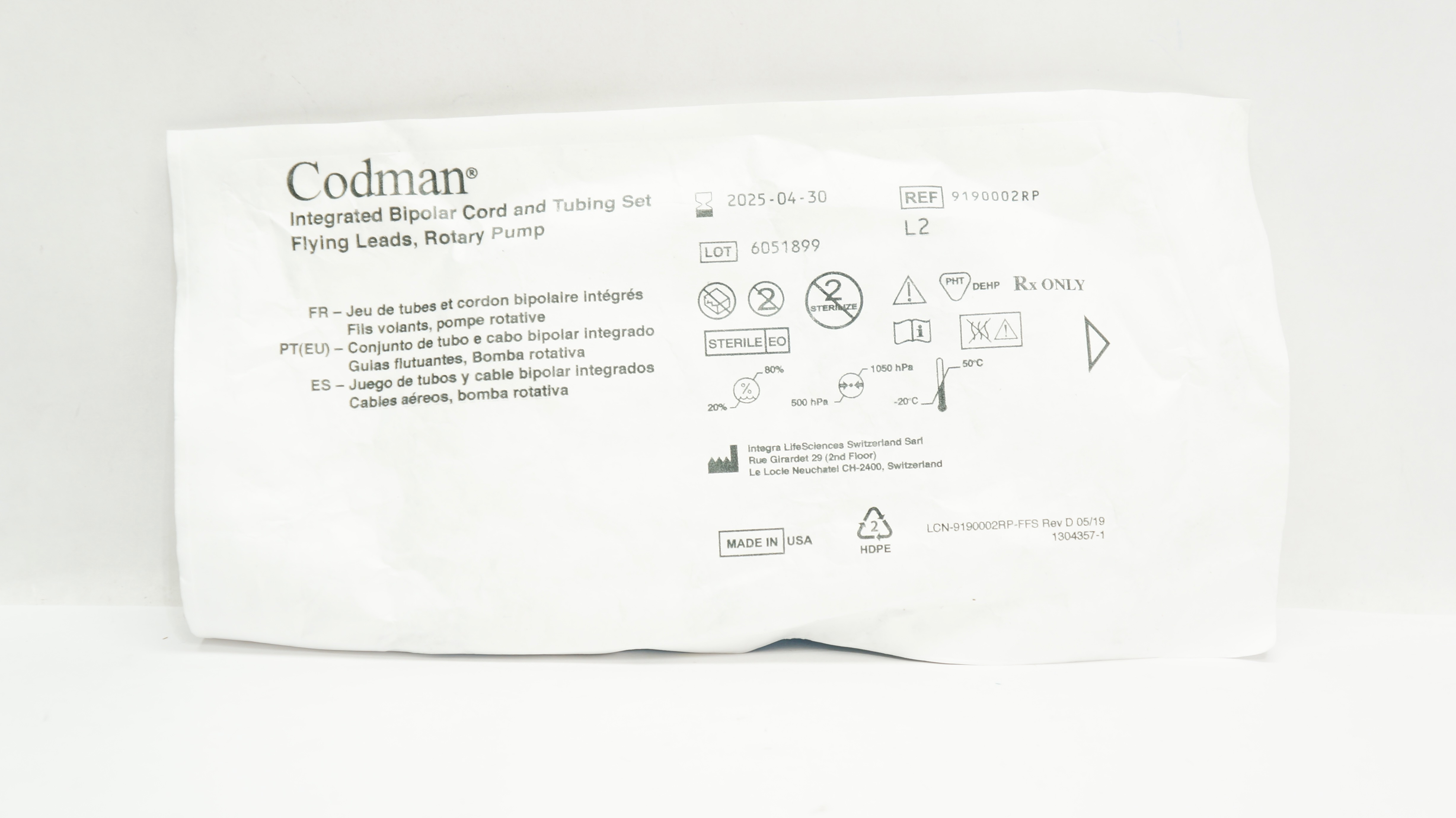 Integra 9190002RP CODMAN Integrated Bipolar Cord and Tubing Set