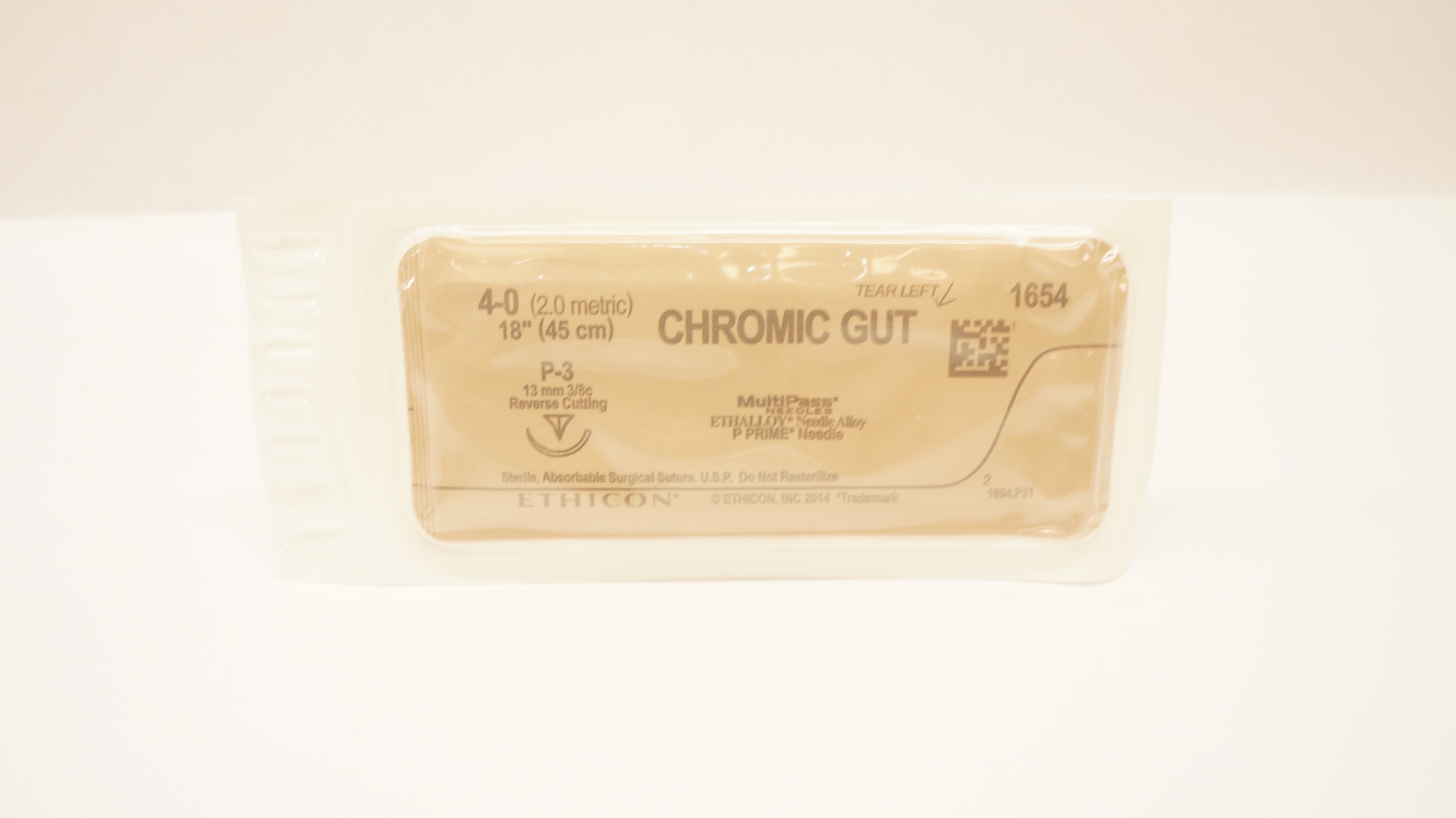 Ethicon 1654 4-0 CHROMIC GUT P-3 13mm 3/8 Reverse Cutting, 18inch (x)