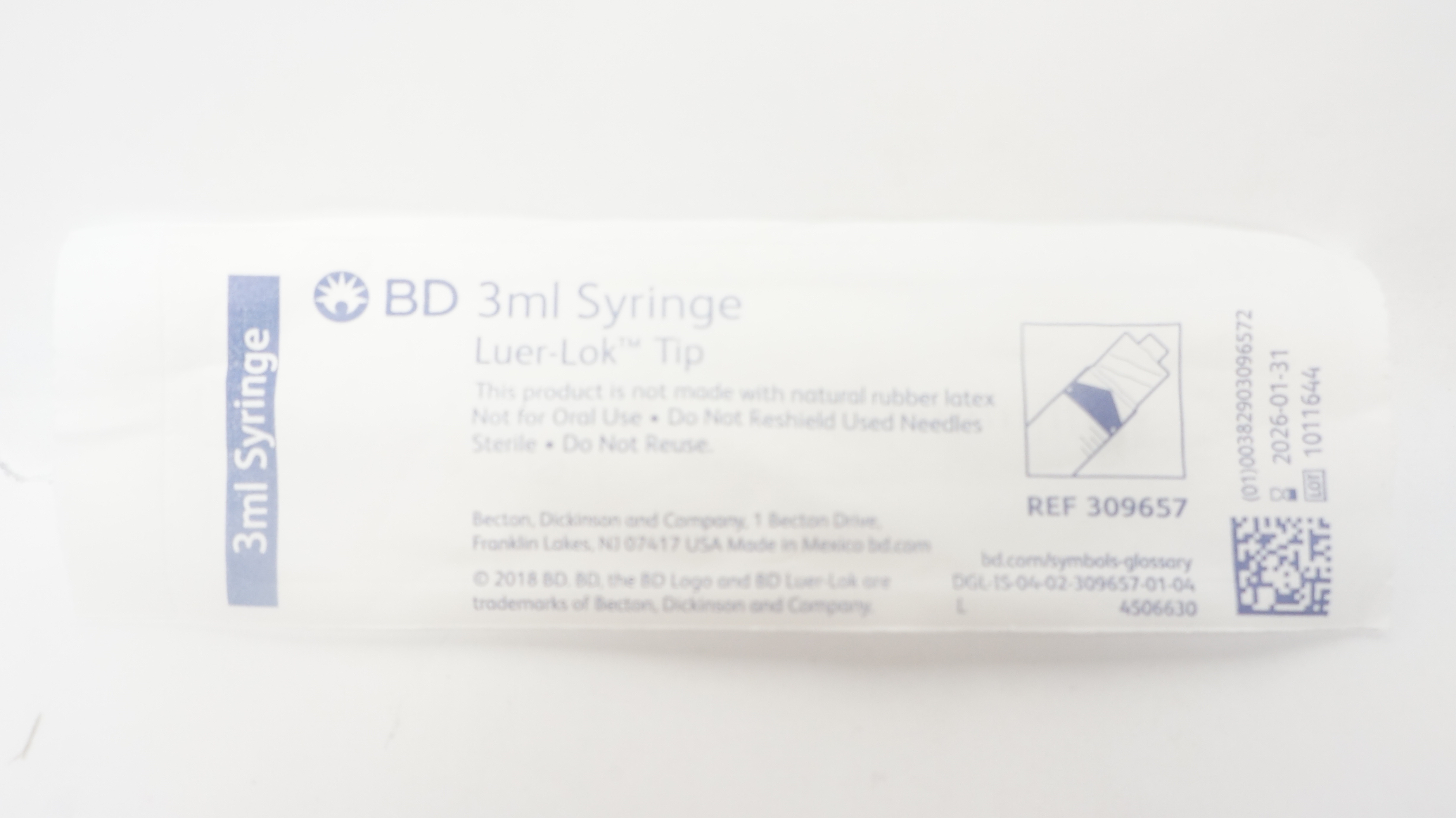 BD 309657 Luer-Lok Tip Syringe 3ml