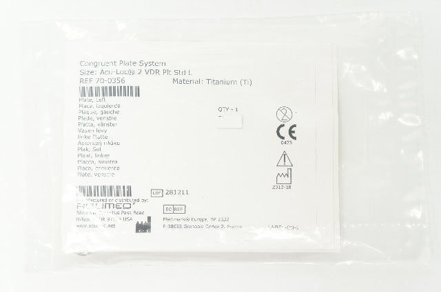 Acumed 70-0356 Congruent Plate System Acu-Loc 2 VDR Plt Std L