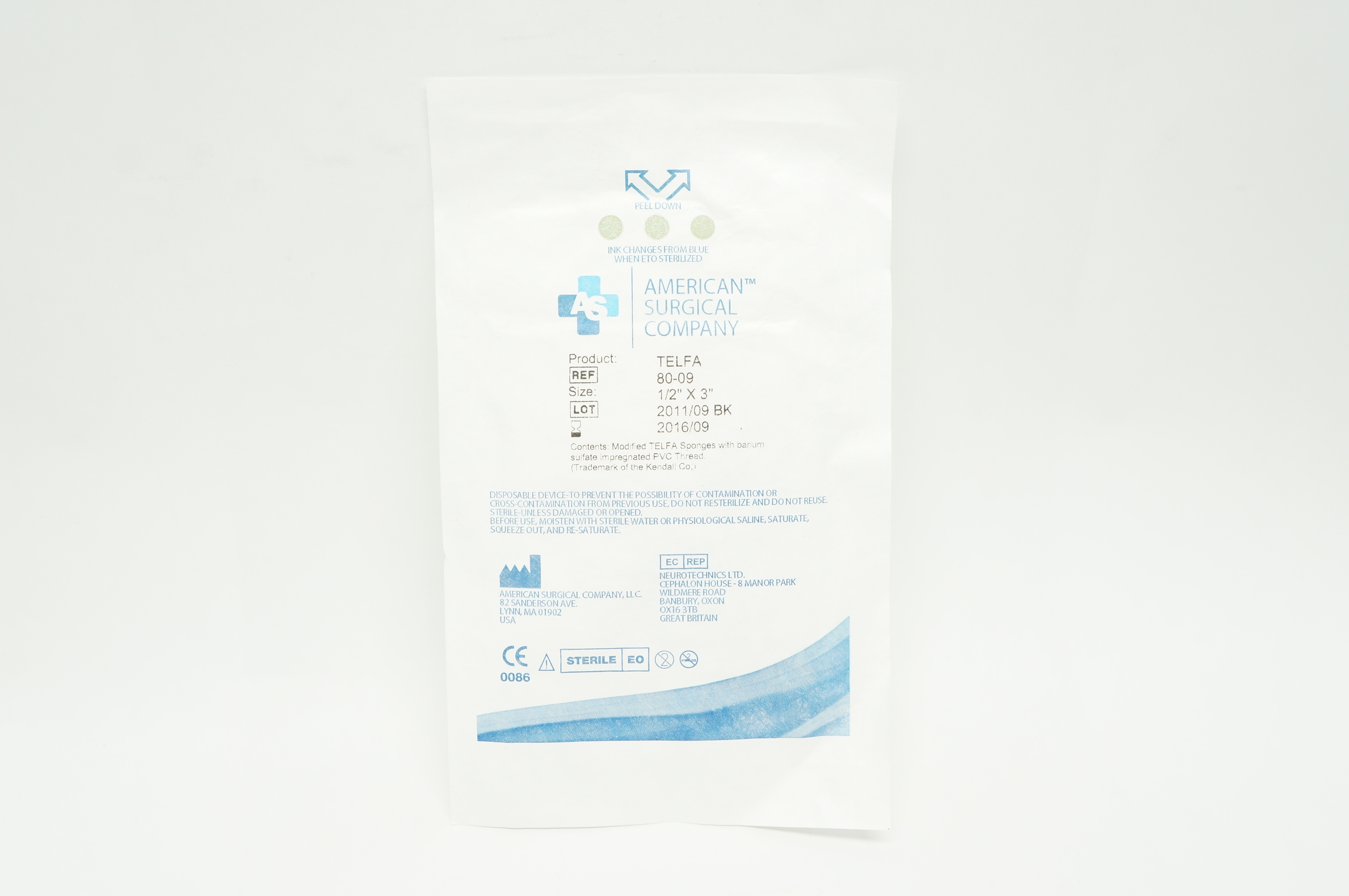 American Surgical Company 80-09 TELFA, 1/2inch x 3inch (x)