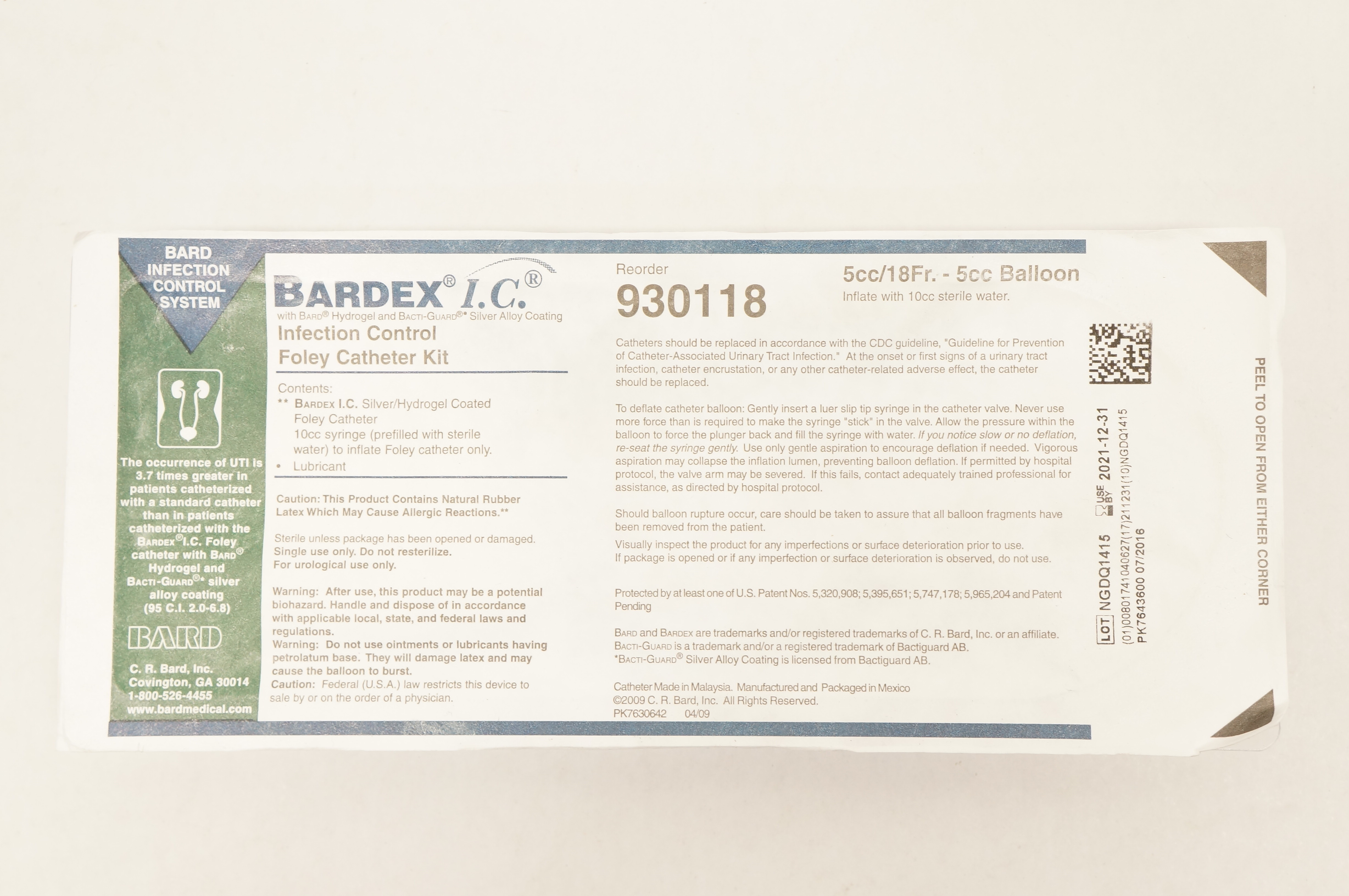 Bard 930114 Bardex I.C. Infection Control Foley Cath. Kit 5cc/14Fr (x)