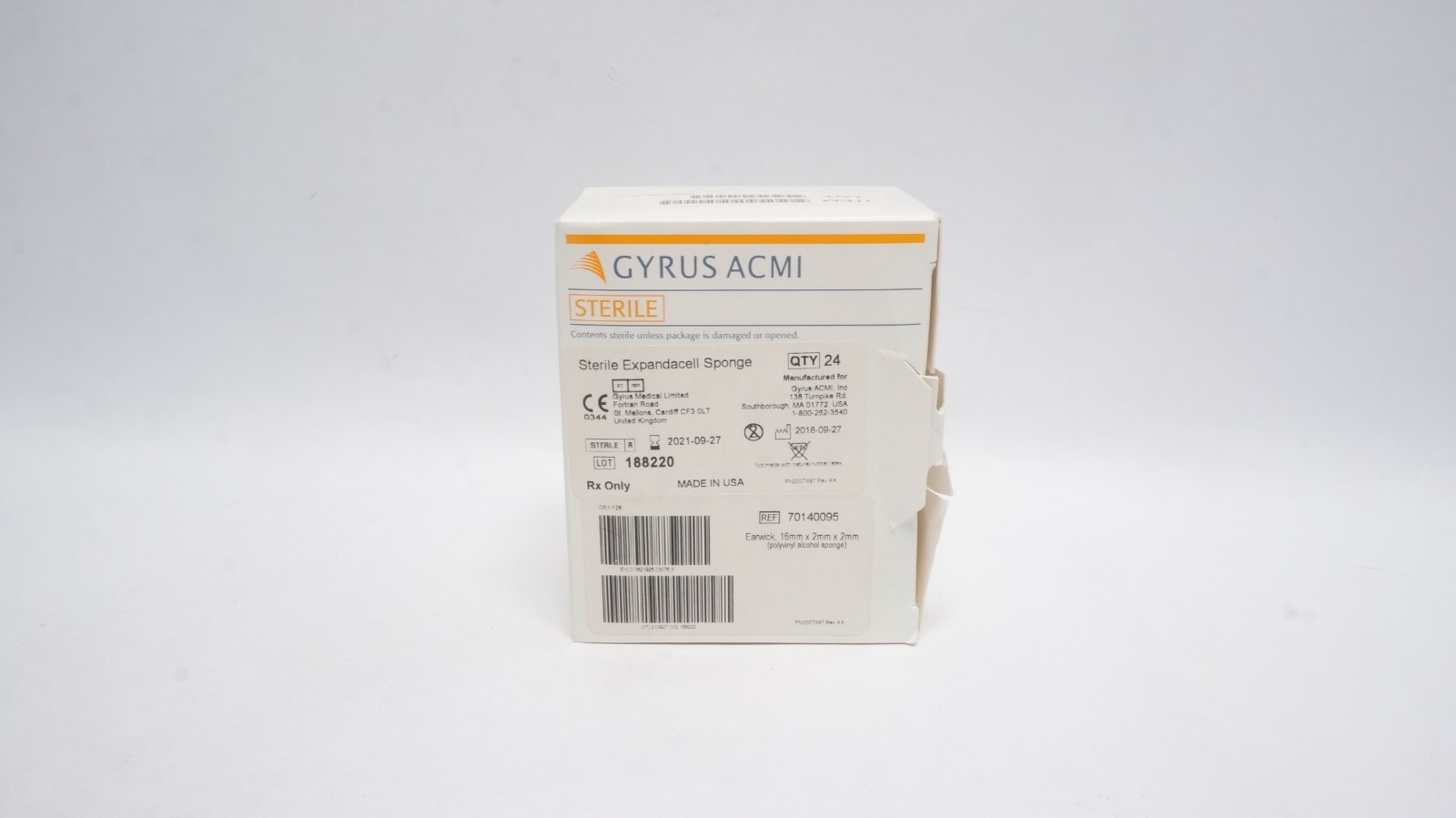 Gyrus ACMI 70140095 Sterile Expandacell Sponge Earwick 16mm x 2mm x 2mm - box of 16