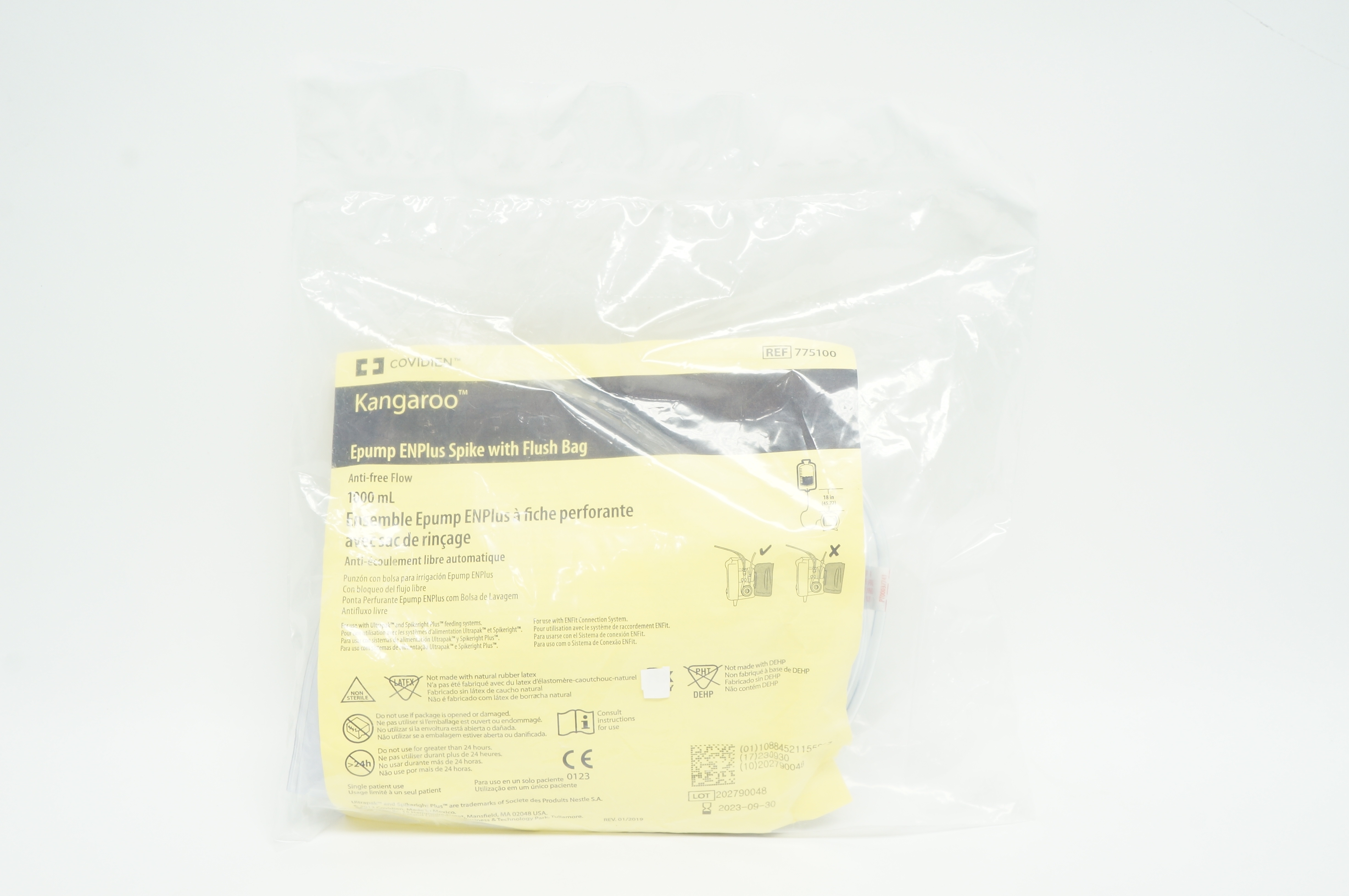 Covidien 775100 Kangaroo Epump ENPlus Spike with Flush Bag 1000mL