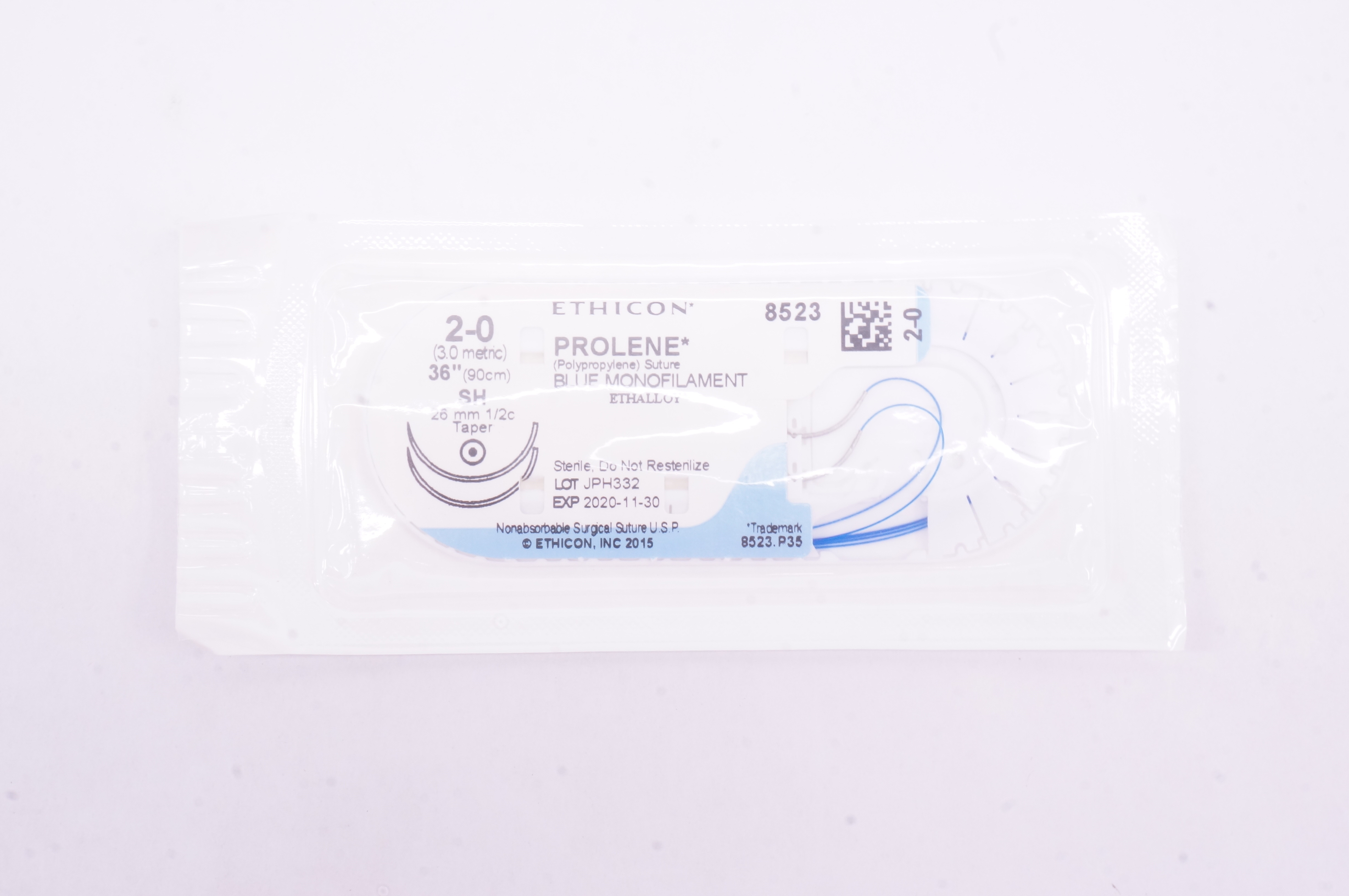 Ethicon 8523 2-0 Prolene Polypropylene SH 26mm 1/2c Taper, 36 inch (x)