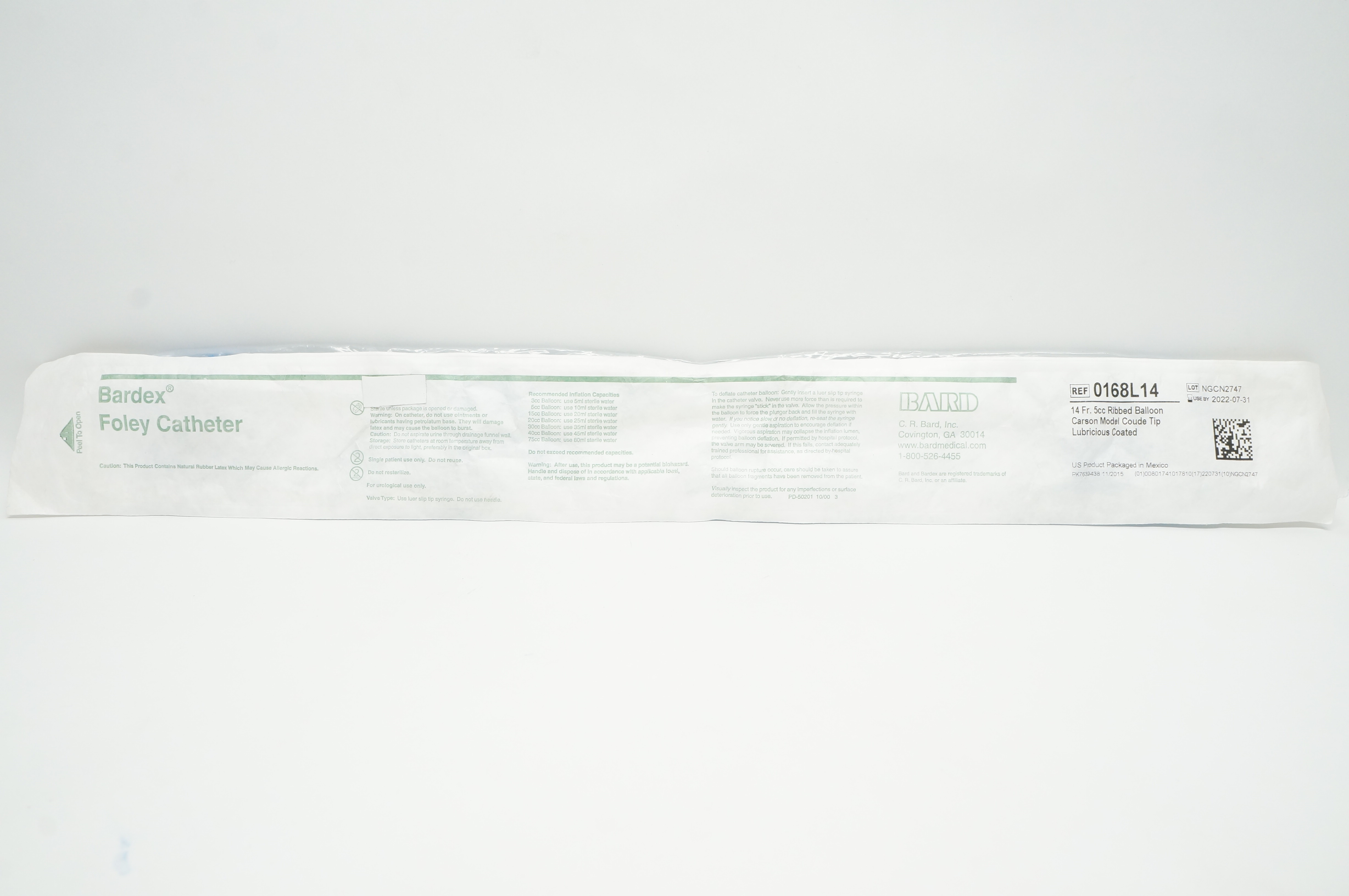 Bard 0168L14 Foley Cath. 14Fr. 30cc Ribbed Balloon