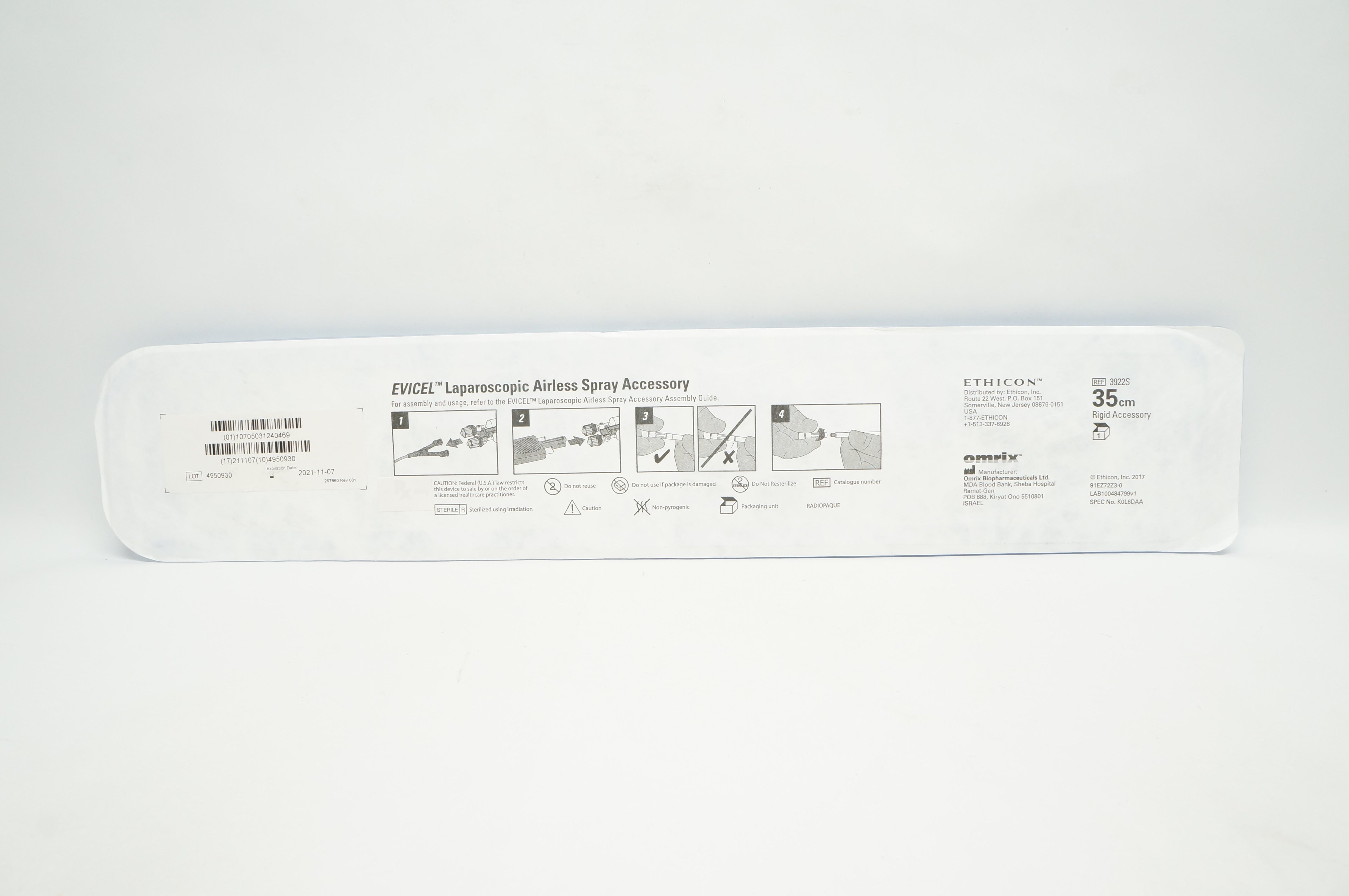 Ethicon 3922S Evicel Laparoscopic Airless Spray Accessory 35cm