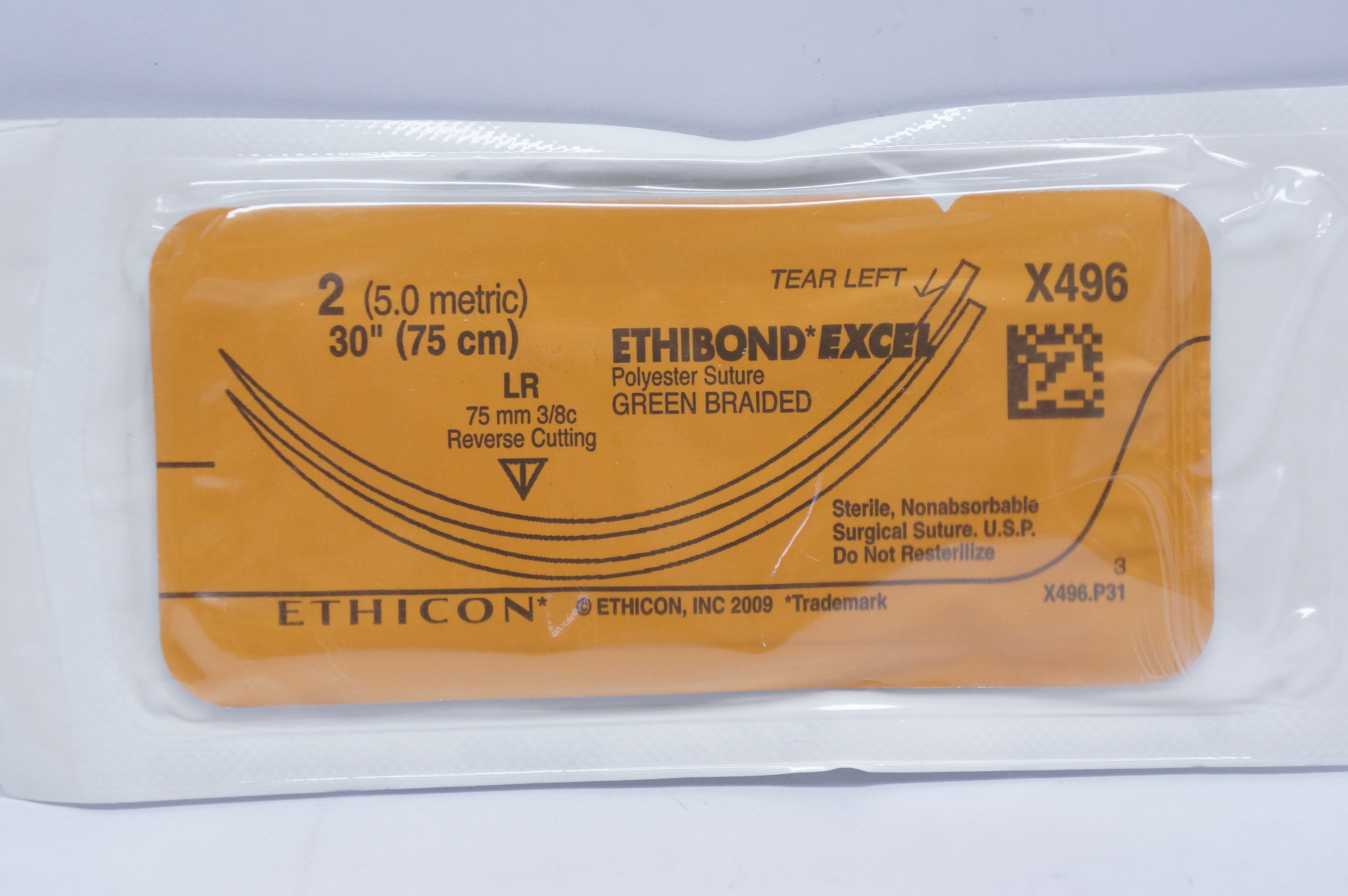 Ethicon X496 2 ETHIBOND EXCEL, LR, 75mm 3/8c Reverse Cutting, 30inch (x)